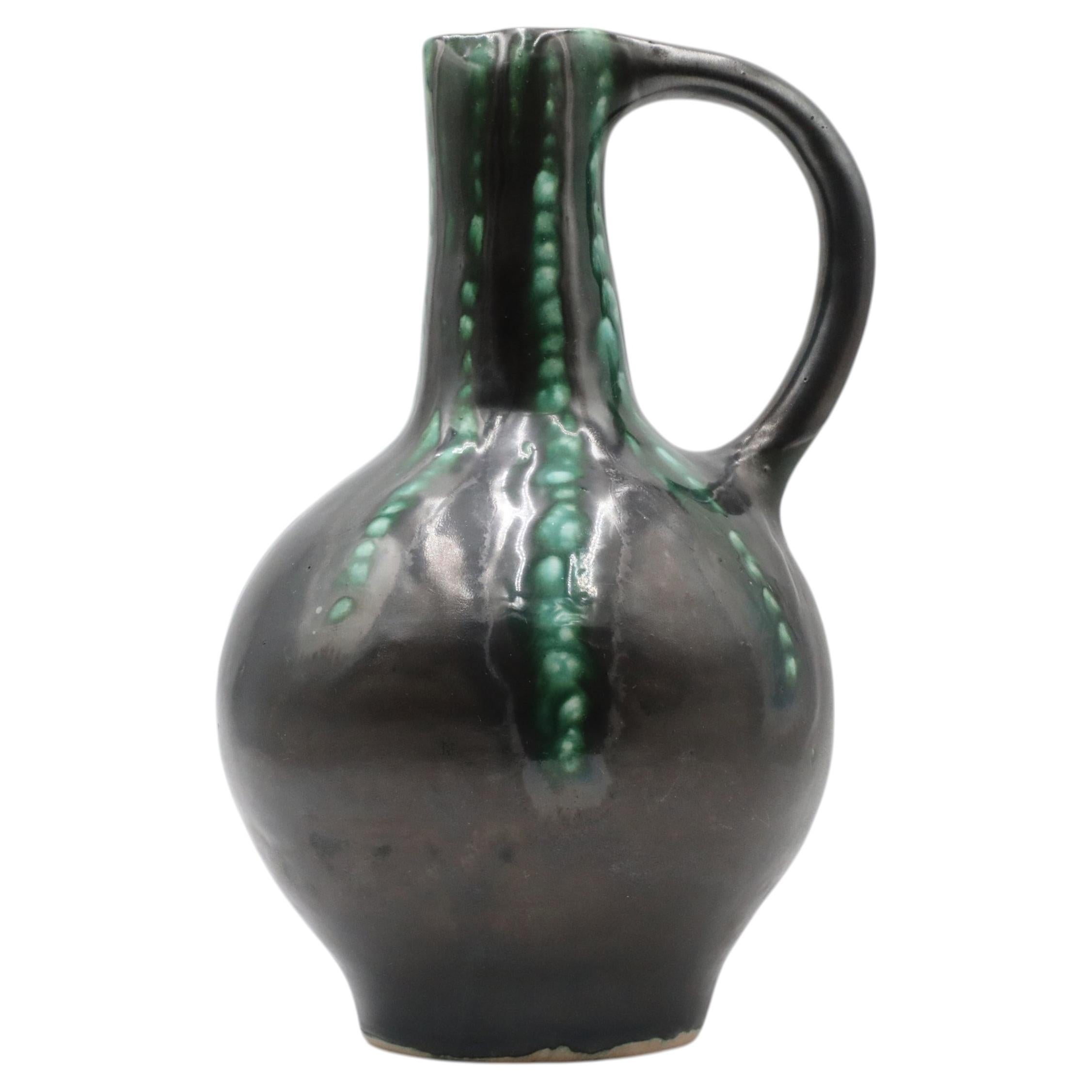 Bodrogkeresztúri Kerámia Green and Metallic Glazed Ceramic Jug