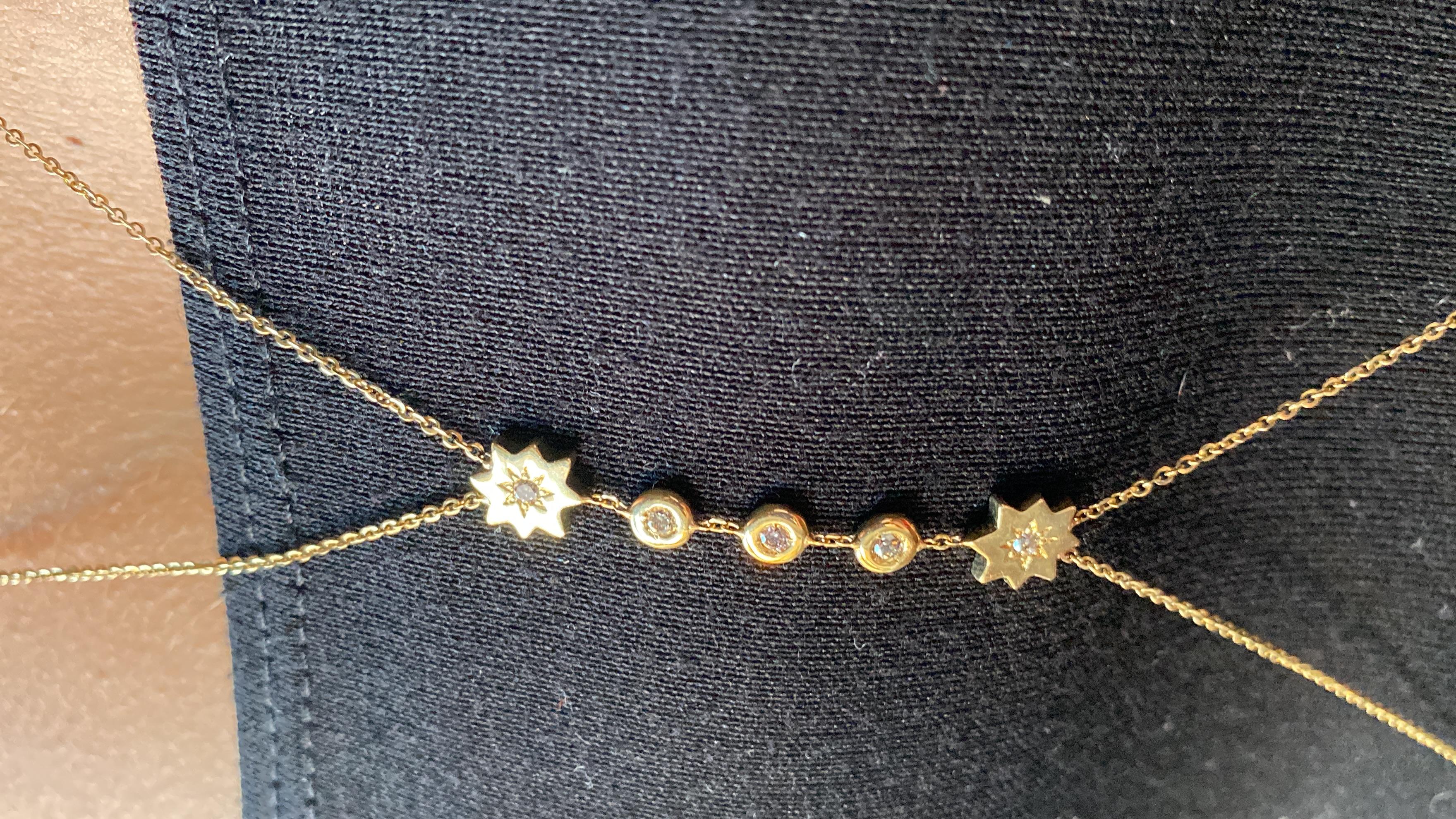 One-of-a-Kind Body Chain Stars 14K Yellow Gold 0.10 Carat White Diamonds Jewel For Sale 4