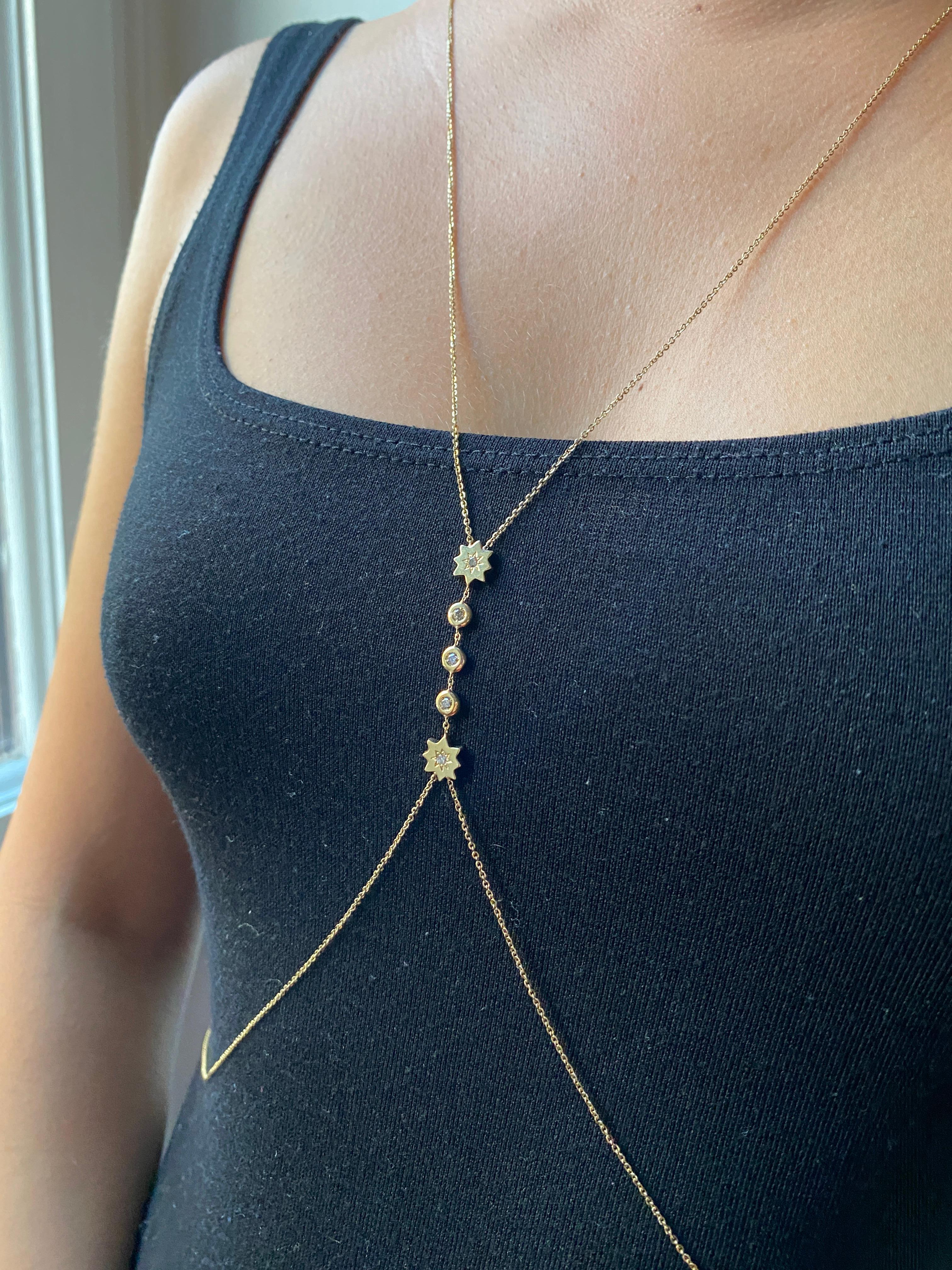 One-of-a-Kind Body Chain Stars 14K Yellow Gold 0.10 Carat White Diamonds Jewel For Sale 5