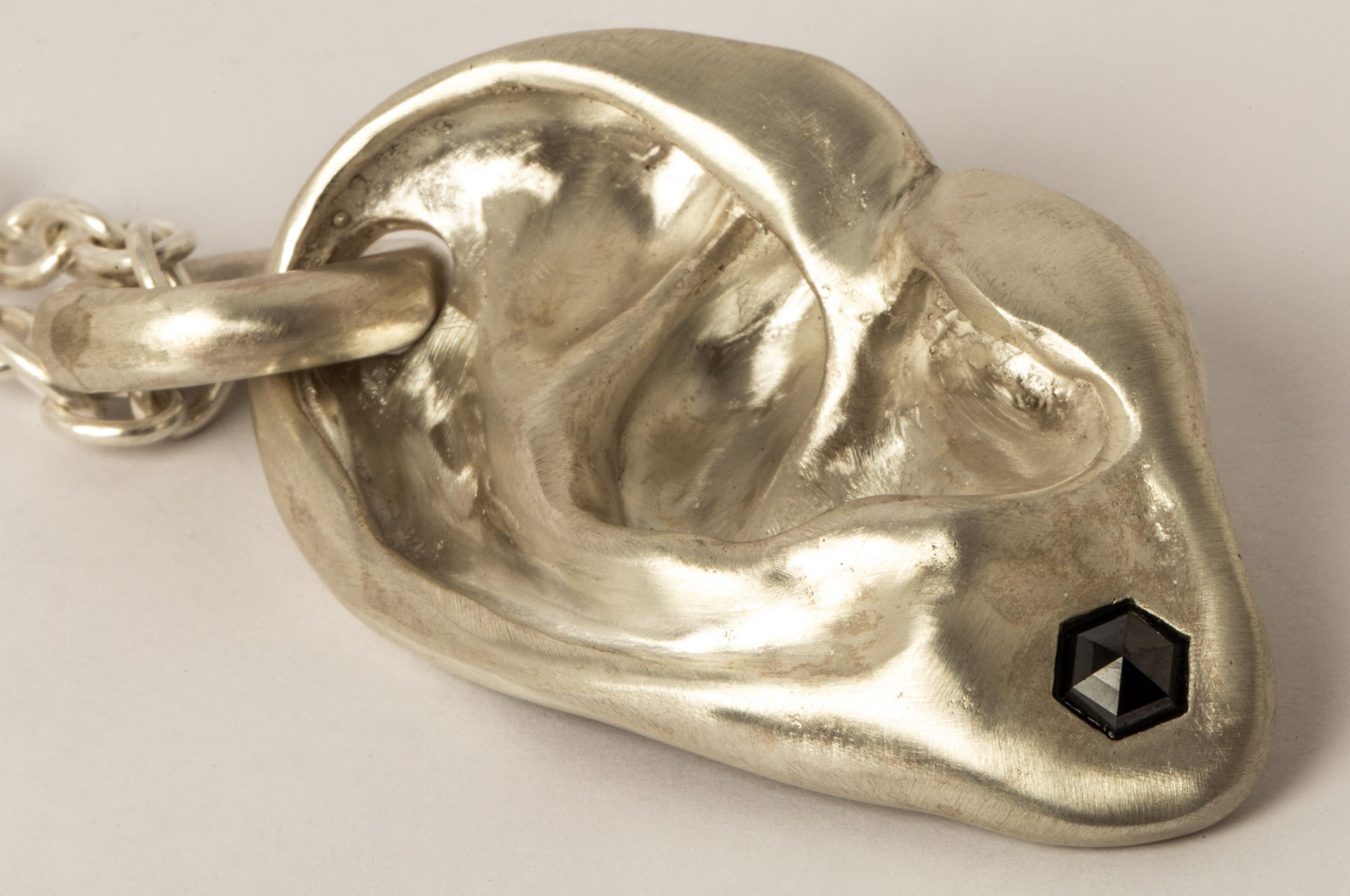 Hexagon Cut Body Part Necklace (Evan's Ear, 1.0 CT Black Hex Diamond, MA+BLKDIA) For Sale