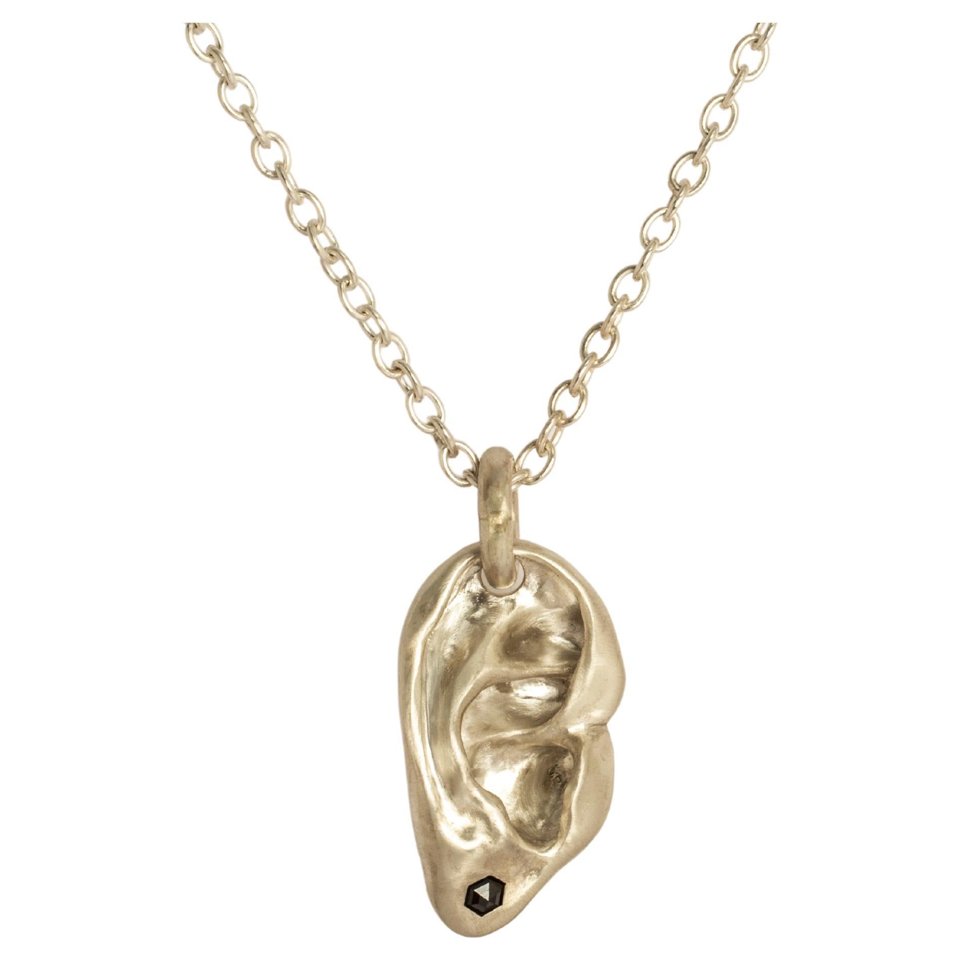 Body Part Necklace (Evan's Ear, 1.0 CT Black Hex Diamond, MA+BLKDIA) For Sale