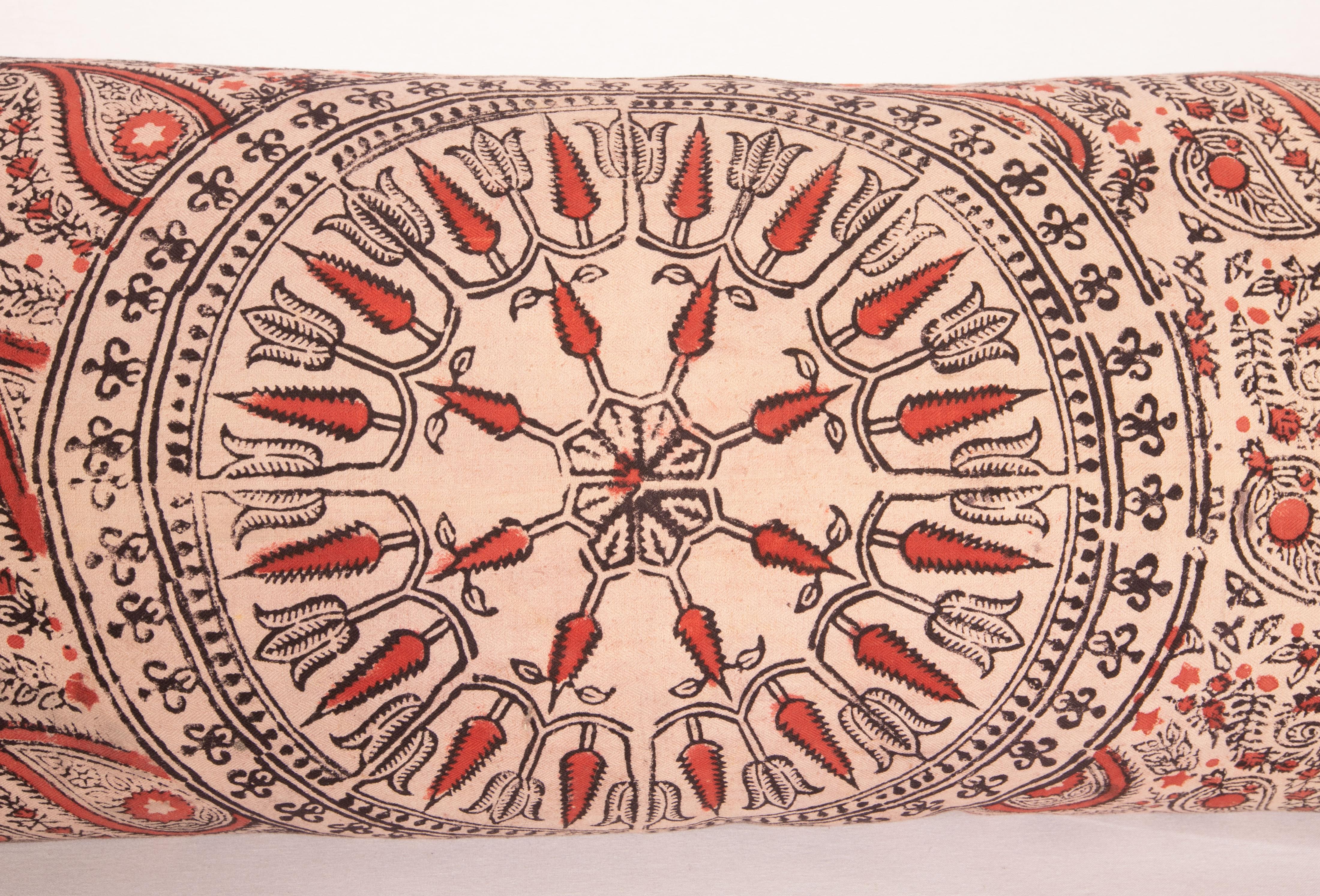 Kalamkari Body Pillow Case Made from an Uzbek Block Print, Early 20th C For Sale