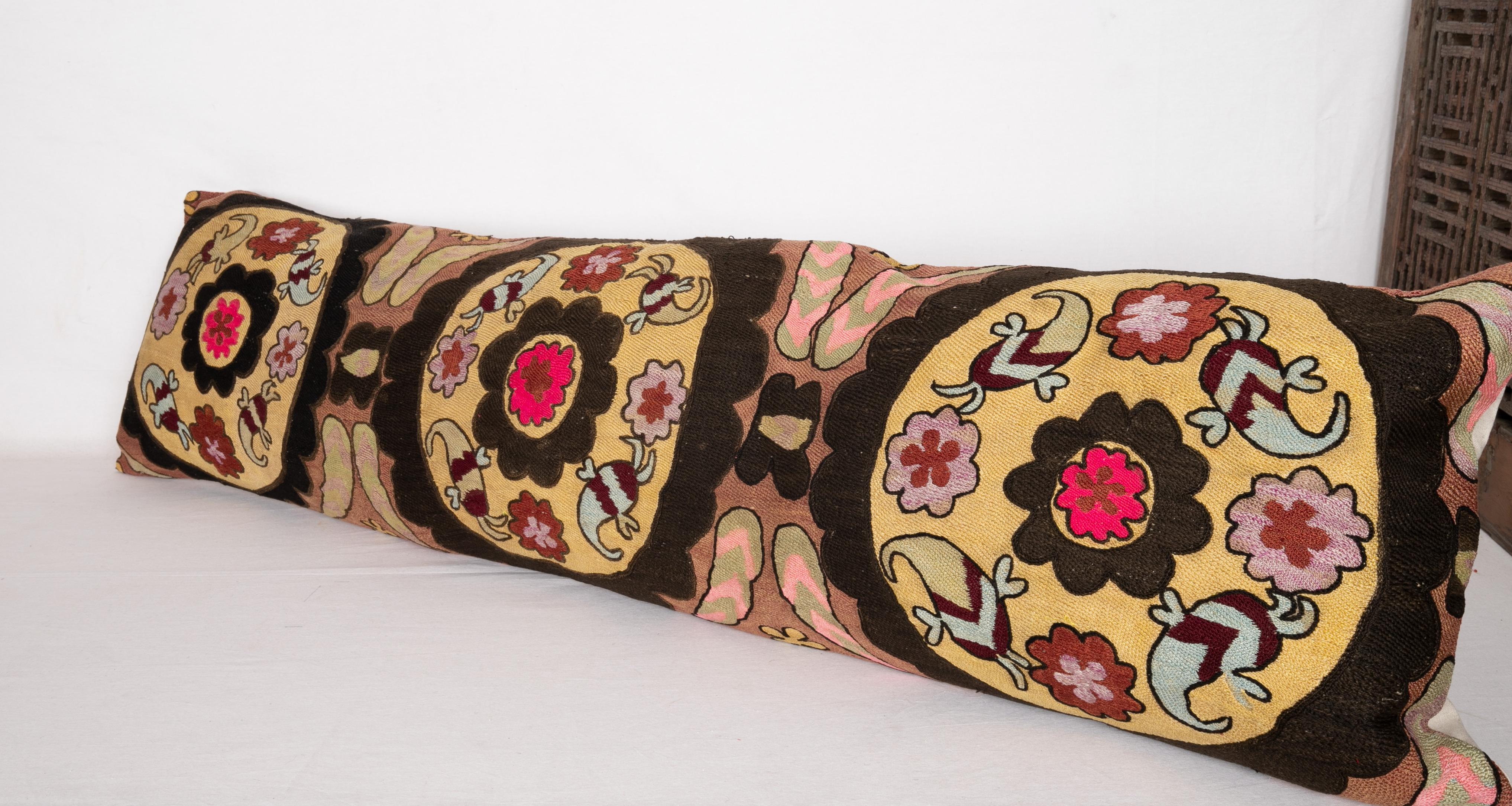 Silk Body Pillow Fashioned from a Mid-20th Century Tashkent Suzani For Sale