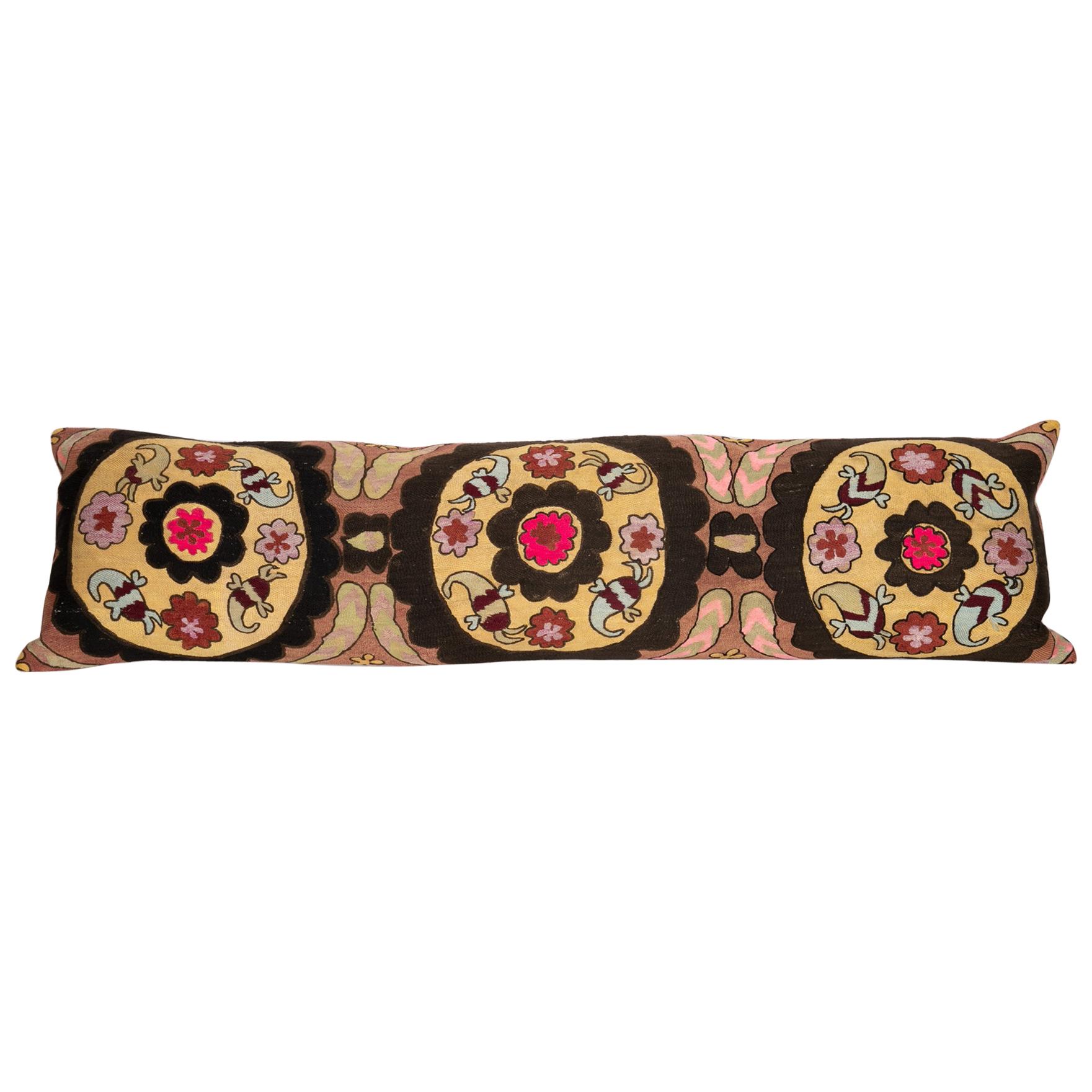 Body Pillow Fashioned from a Mid-20th Century Tashkent Suzani For Sale