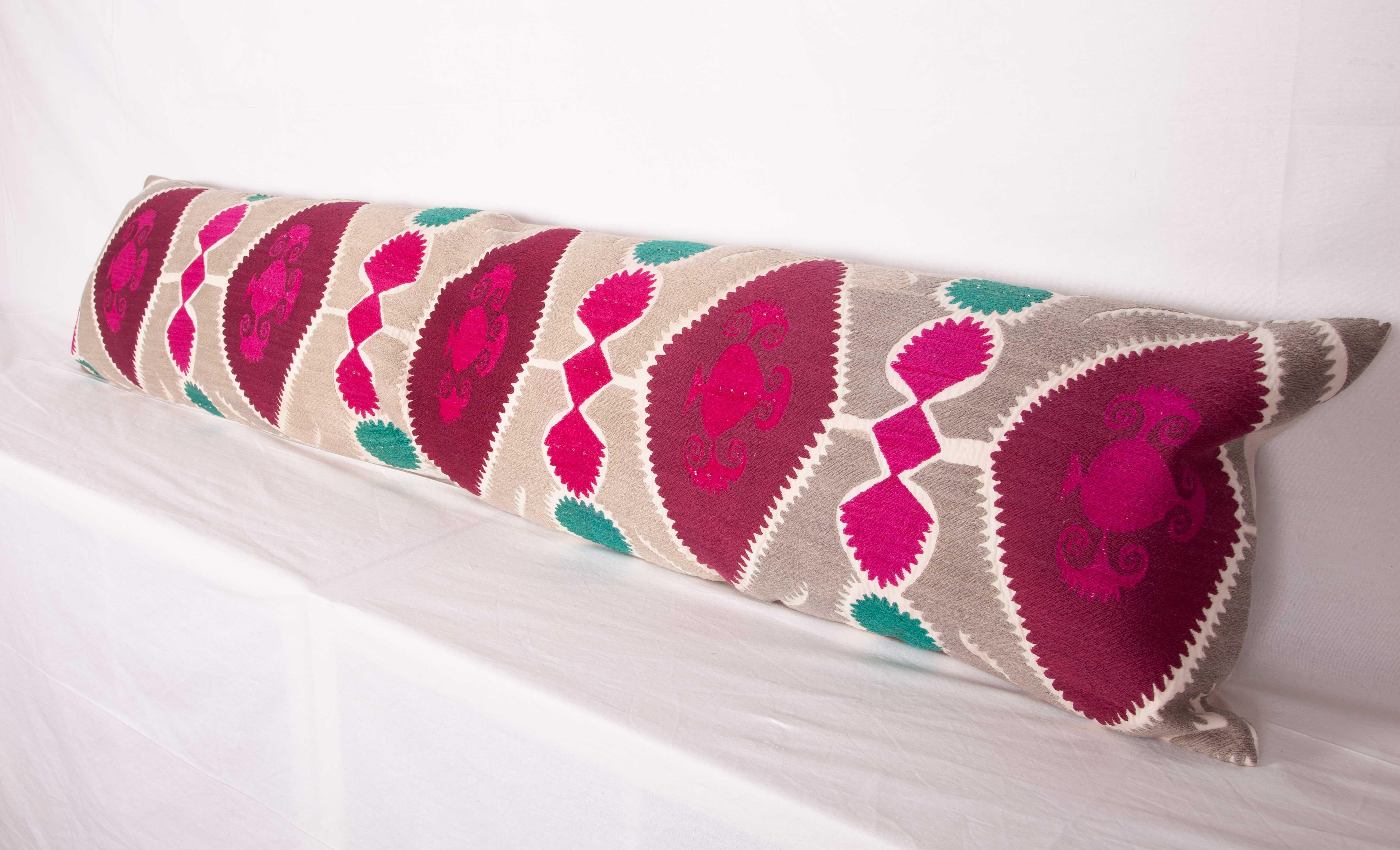 Cotton Body Pillow / Lumbar Made from a Vintage Samarkand Suzani, Mid-20th Century For Sale