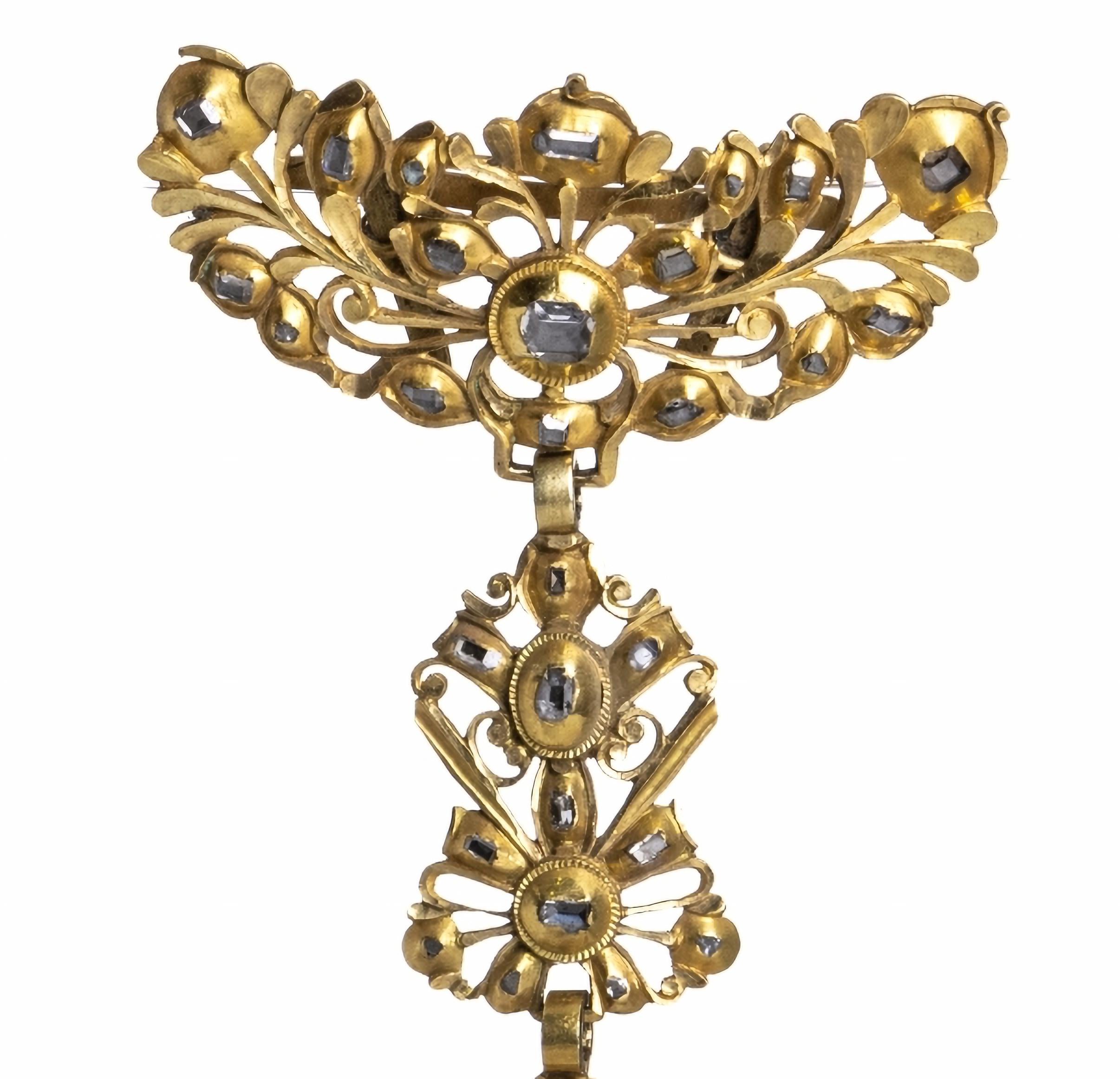 Baroque Body Trim in Gold with Diamonds 18th Century in 19.2 Kt Gold For Sale