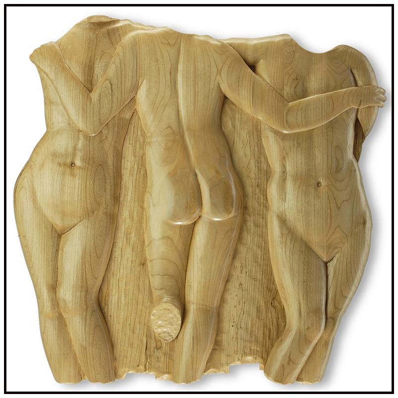 Scultura Pannello Decorazione Corpo Donne in solido
legno di mogano sbiancato. Tutti intagliati a mano e 
legno lucido. Le tre Grazie in abbondanza 
rappresentati in un rilievo murale in stile rinascimentale.

 