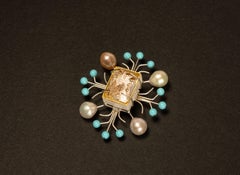 Bodyfurnitures Brooch: Double View Rock Crystal with Pearls, Silver, Turquoise