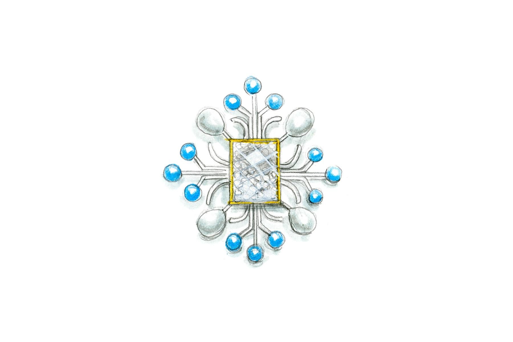 Bodyfurnitures Brooch: Double View Rock Crystal with Pearls, Silver, Turquoise In New Condition For Sale In Bolzano, BZ