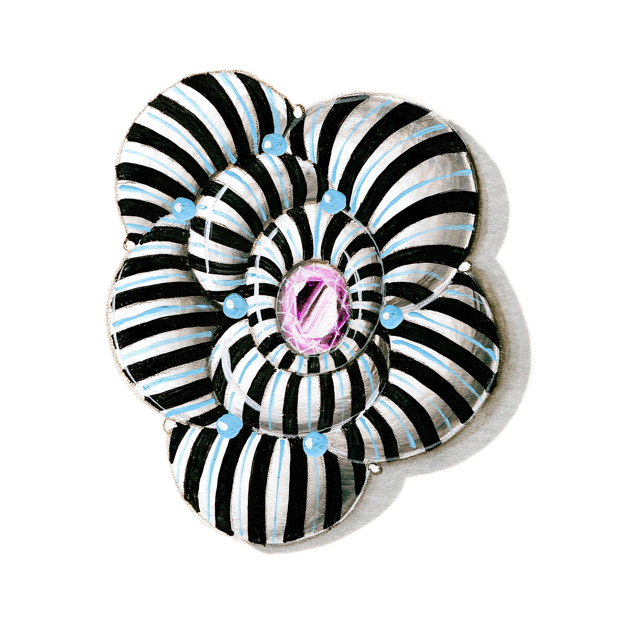 Bodyfurnitures Brooch: Handpainted dynamic line concept, Amethyst, Turquoise In New Condition For Sale In Bolzano, BZ