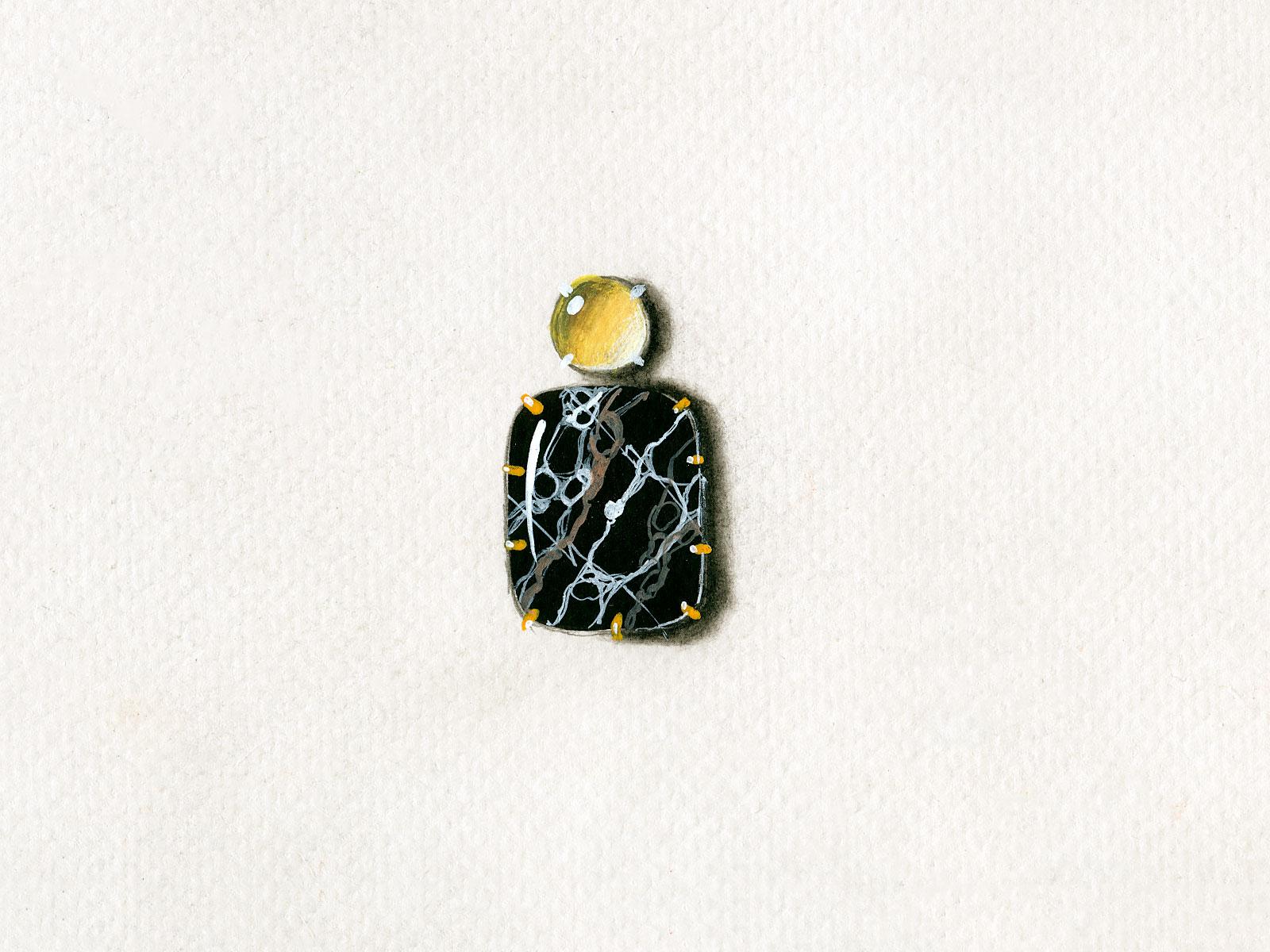 Bodyfurnitures Earrings, Black Marble Painting, Citrines, Gold, Silver, Copper In New Condition For Sale In Bolzano, BZ