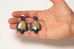 Bodyfurnitures Handpainted ”Tropical Fish“ Earrings, Gold, Silver, Amethysts