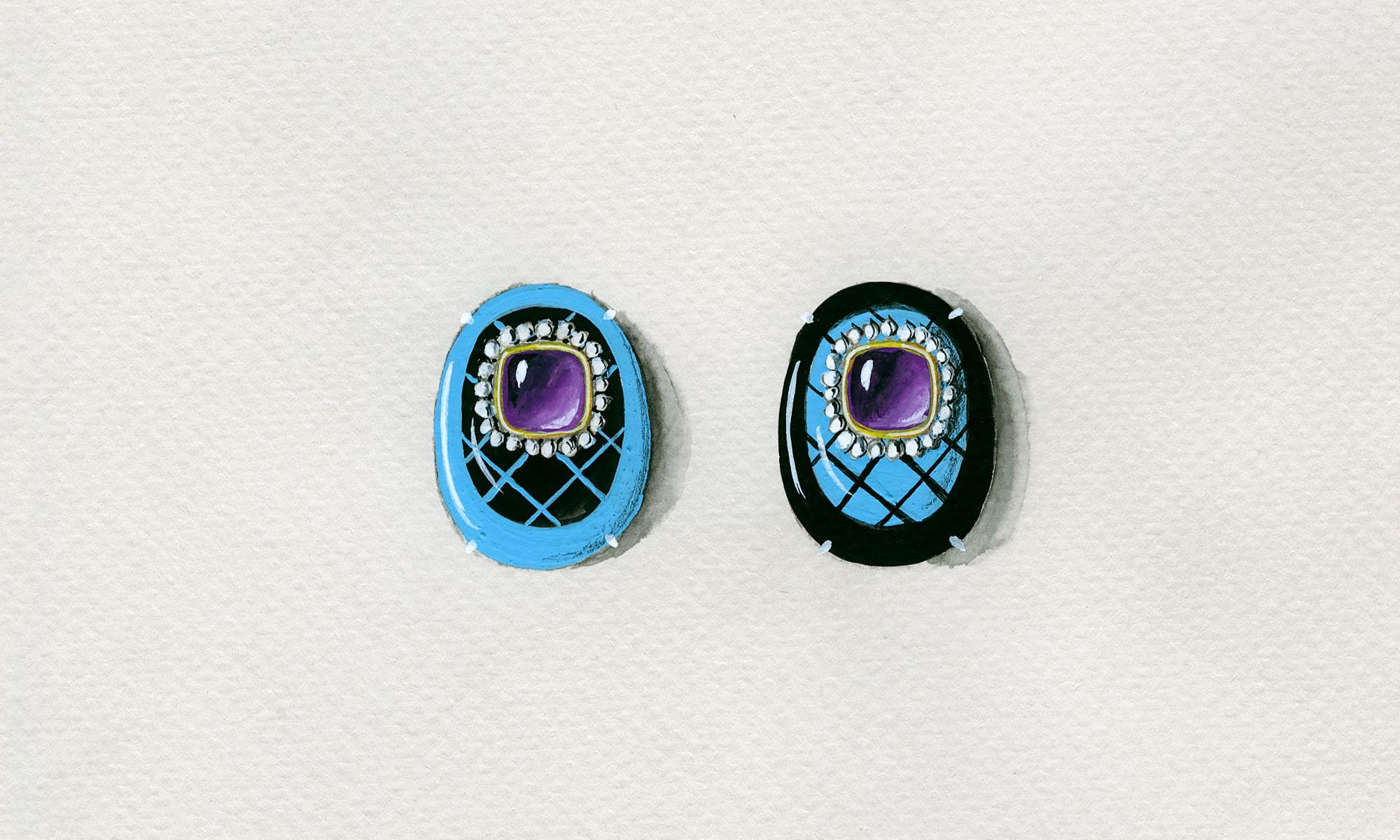 Women's Bodyfurnitures Opposite colors Earrings, light blue and black, Amethyst, Pearls For Sale
