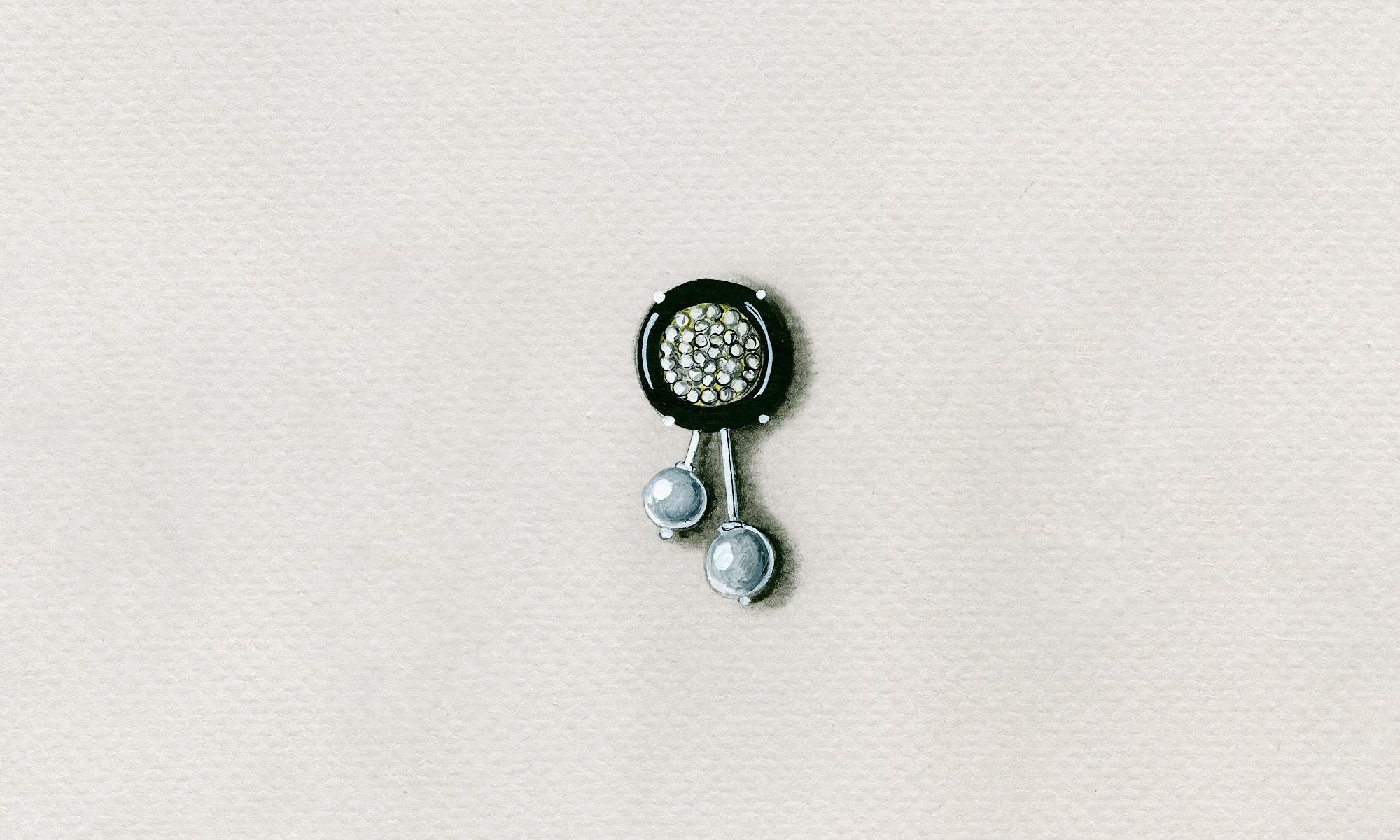 Bodyfurnitures Round Stud Earrings Black Color Micro Pearls Gold Papier-mâché In New Condition For Sale In Bolzano, BZ