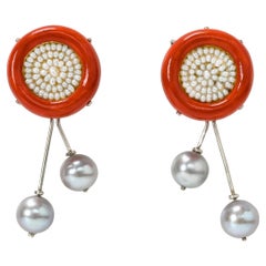 Bodyfurnitures Stud Earrings Circle Round Red Color Pearls Gold Papier-mâché