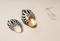 Bodyfurnitures Stud Earrings Handpainted Papier-mâché Rose Quartz Gold Silver