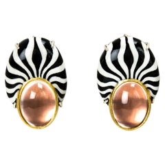 Bodyfurnitures Stud Earrings Handpainted Papier-mâché Rose Quartz Gold Silver