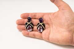 Bodyfurnitures Stud Earrings Papier-mâché, Amethysts, Pearls, Gold, Silver