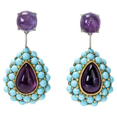 Bodyfurnitures Stud Earrings Papier-mâché Amethysts, Turquoise Paste Gold Silver