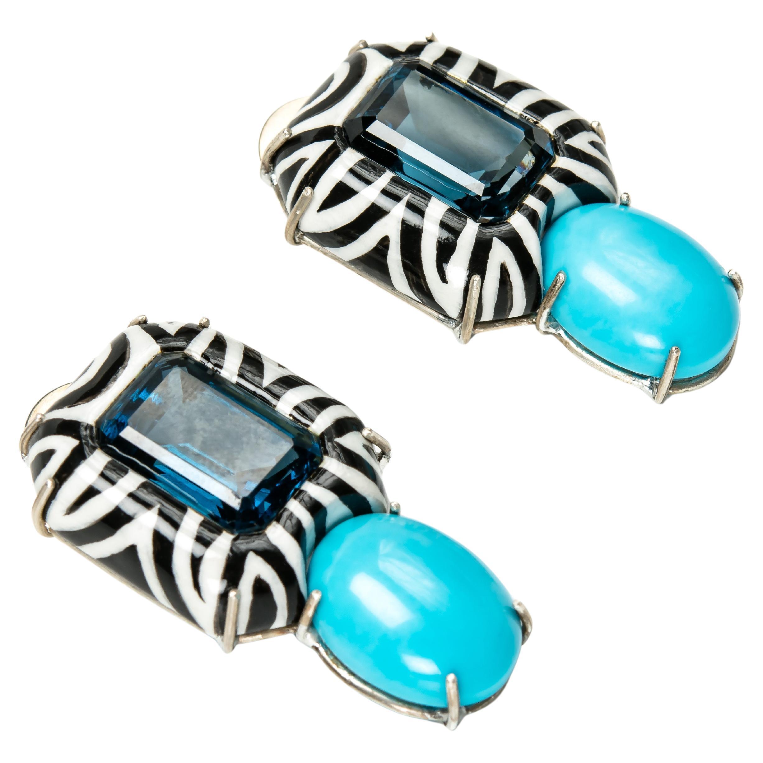 Bodyfurnitures Stud Earrings Papier-mâché, blue topaz For Sale