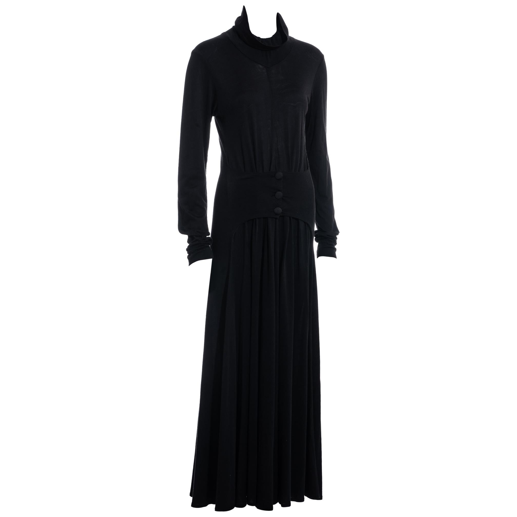 BodyMap black viscose cotton jersey maxi dress, c. 1980s For Sale