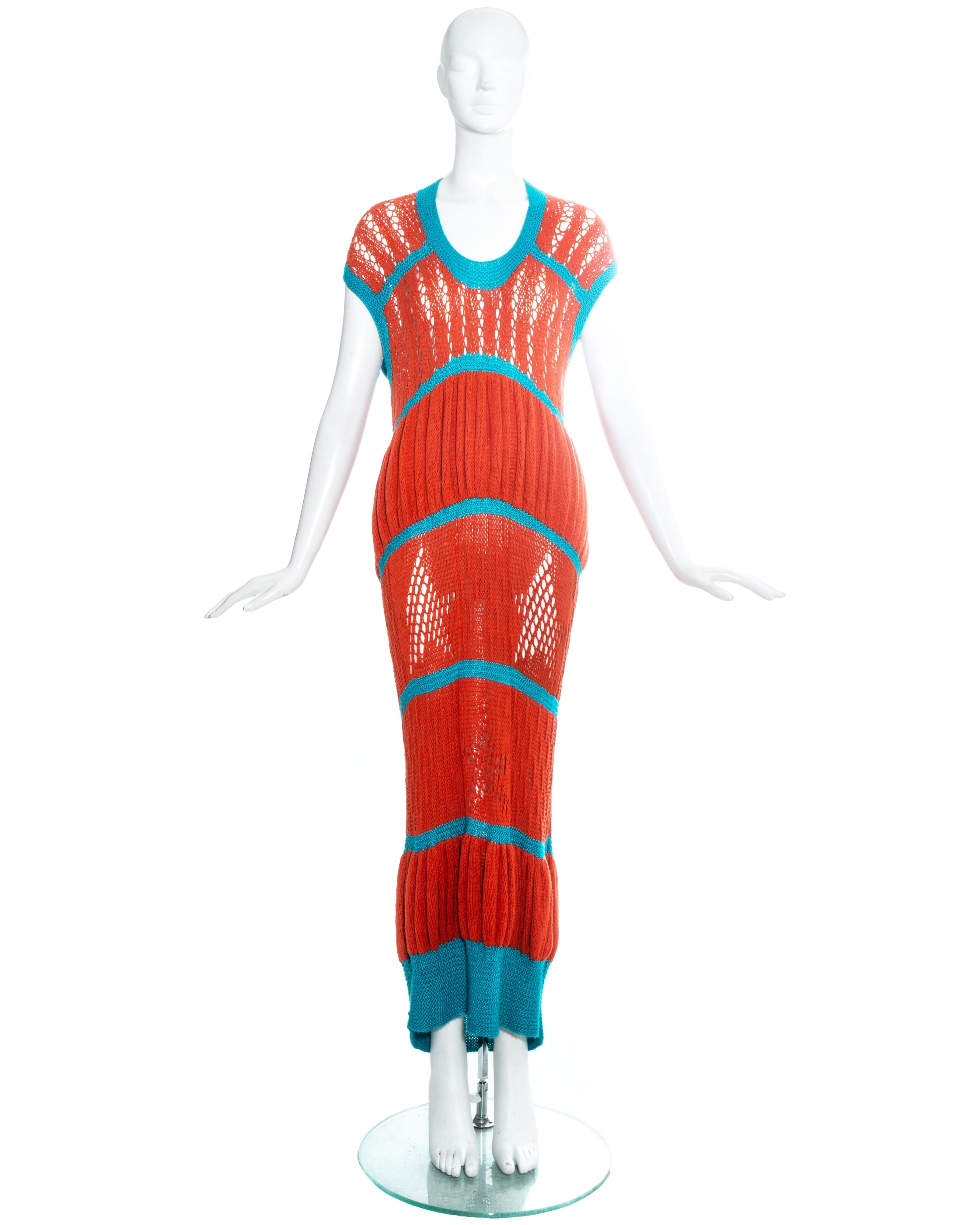 BodyMap orange and blue knitted maxi dress from the 'Barbie Takes a Trip Around Nature's Cosmic Curves' collection. 

Fall-Winter 1985 