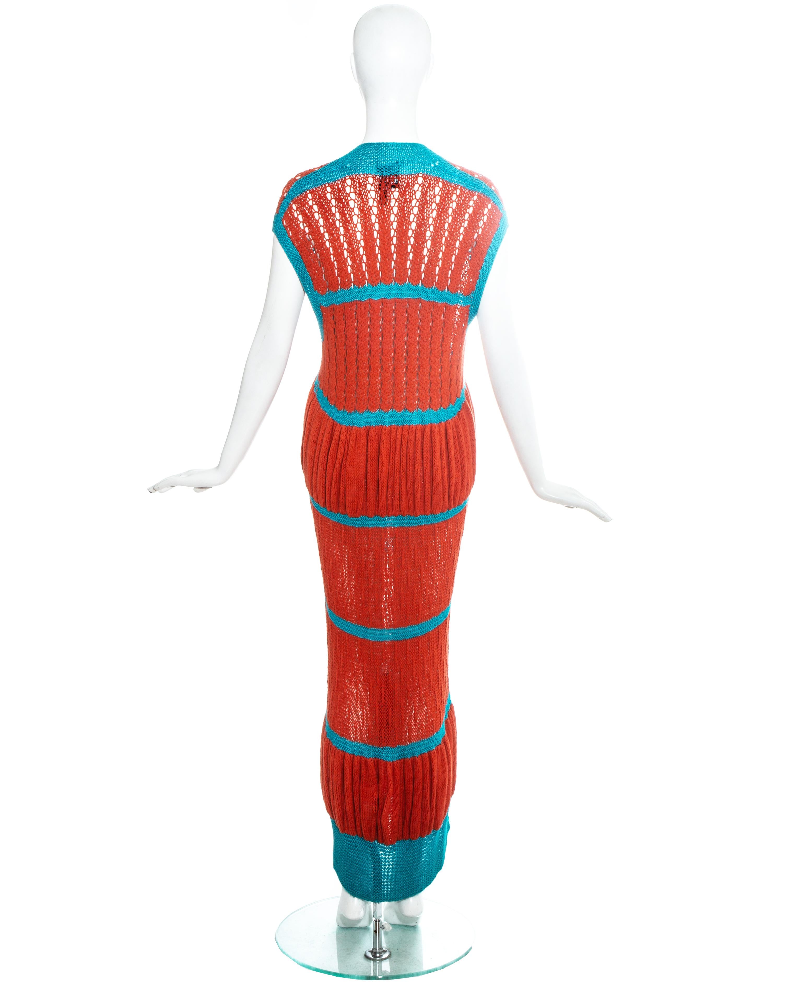 BodyMap orange and blue knitted maxi dress, fw 1985 In Excellent Condition For Sale In London, GB