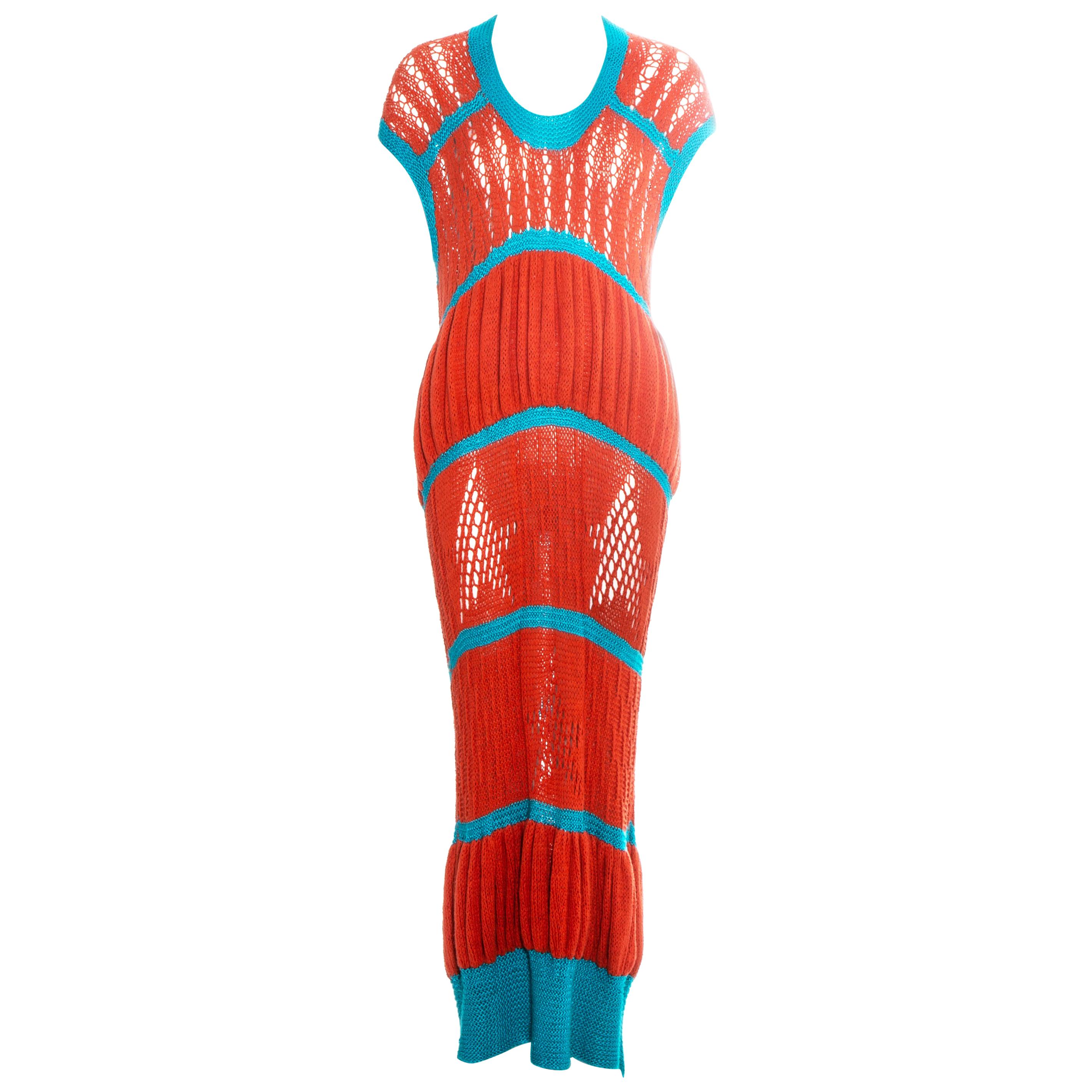 BodyMap orange and blue knitted maxi dress, fw 1985 For Sale