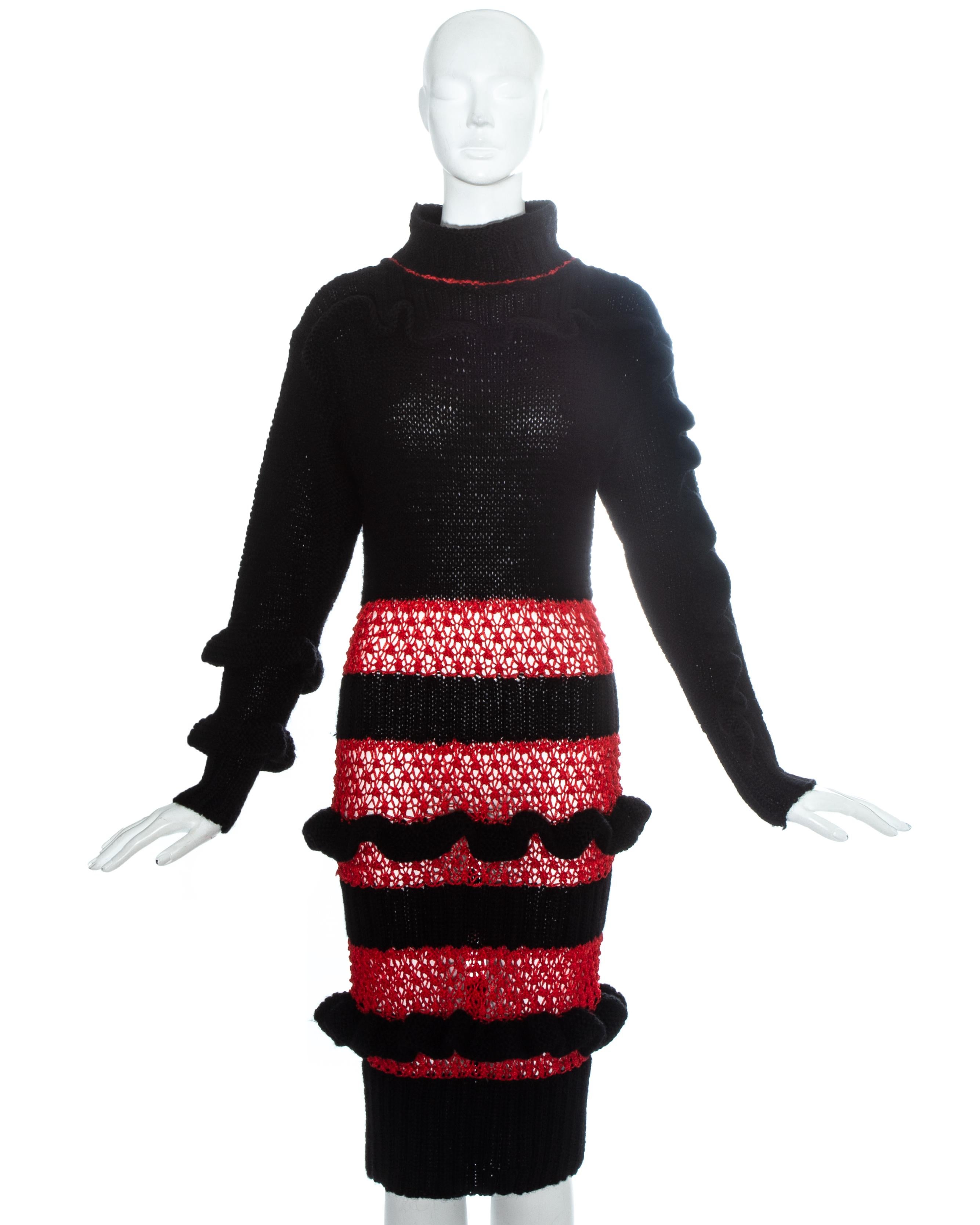 BodyMap red and black hand knitted dress from the 'Barbie Takes a Trip Around Nature's Cosmic Curves' collection.  

Fall-Winter 1985
