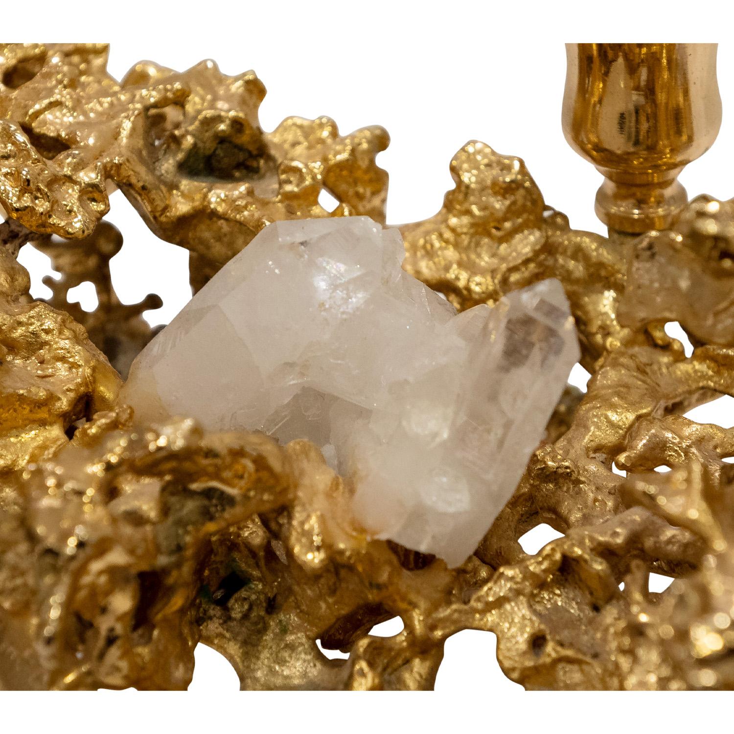 Centre de table Boeltz en or avec cristaux de roche 1970 'Signé' Excellent état - En vente à New York, NY
