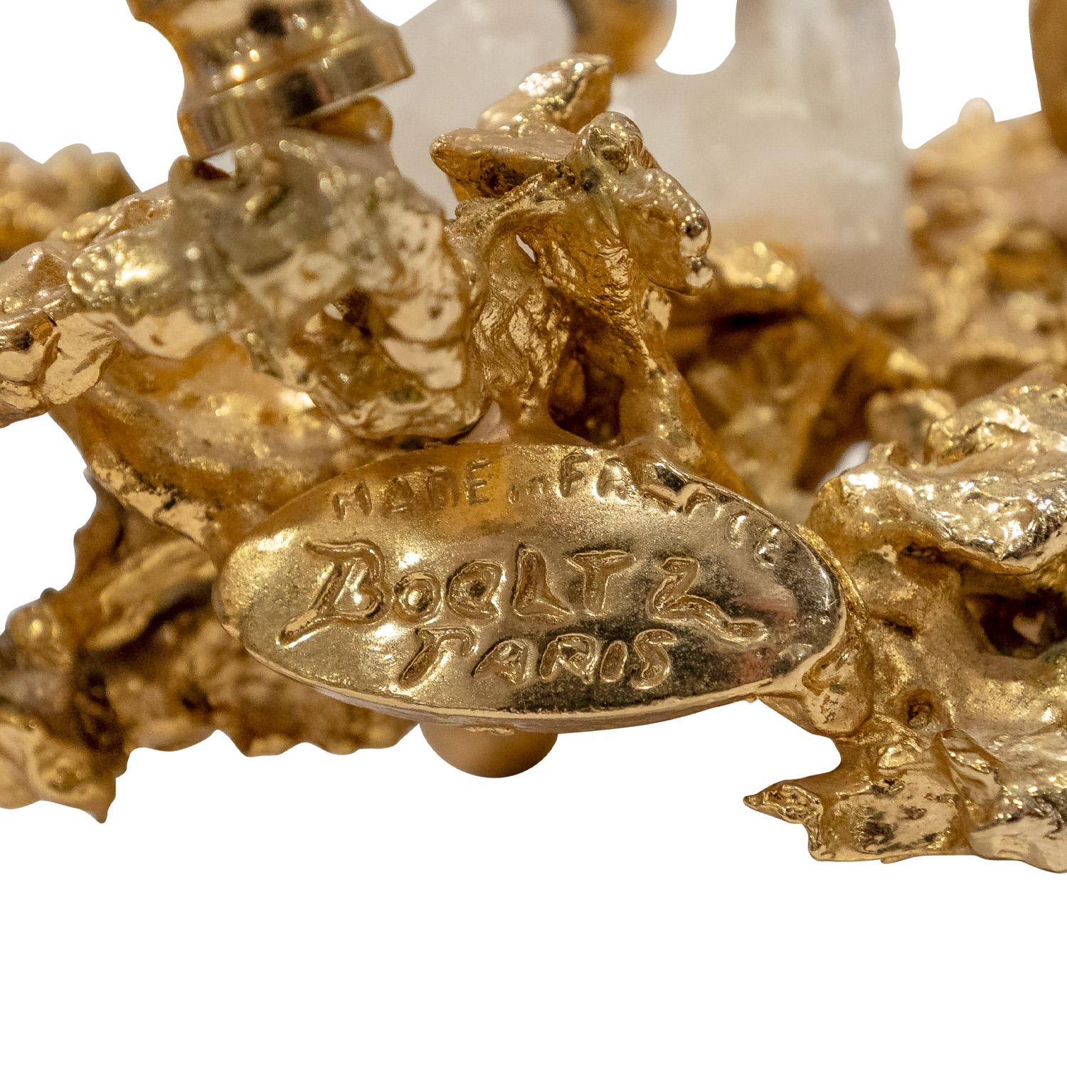Or Centre de table Boeltz en or avec cristaux de roche 1970 'Signé' en vente