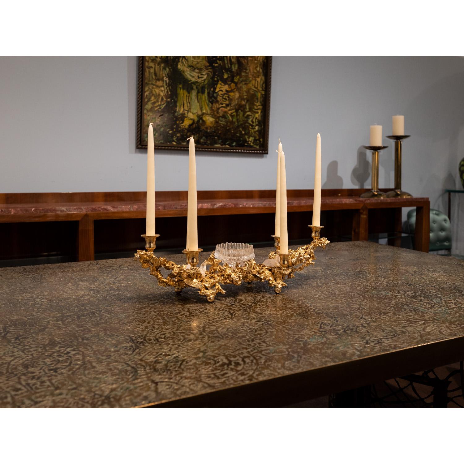 Boeltz Candelabra Centerpiece in Gold with Rock Crystals 1970s 'Signed' For Sale 2
