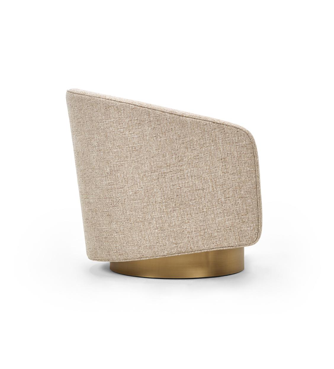 Modern BOEMIA Swivel Armchair in Textured Beige and brass colored base For Sale