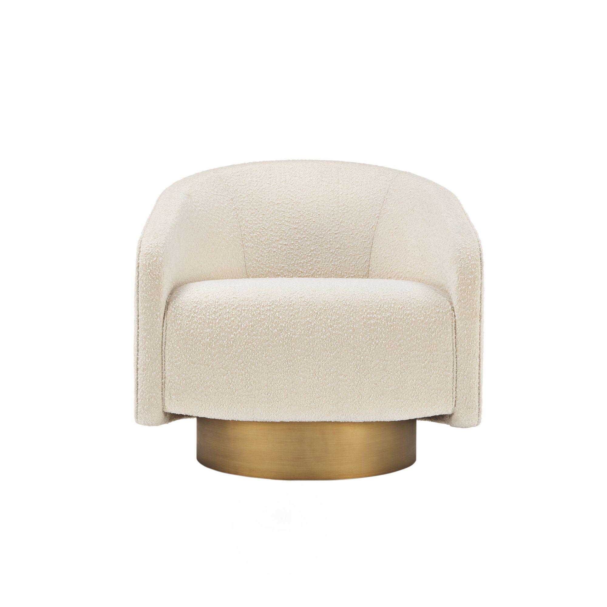 Hand-Crafted BOEMIA Swivel Armchair in Textured Beige and brass colored base For Sale