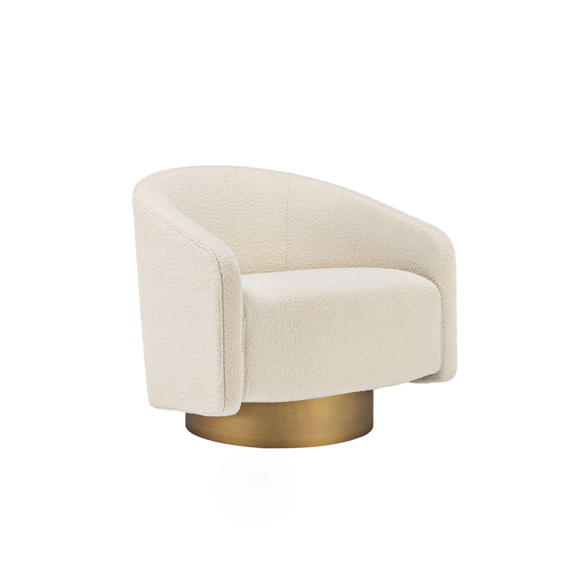 Contemporary BOEMIA Swivel Armchair in Textured Beige and brass colored base For Sale
