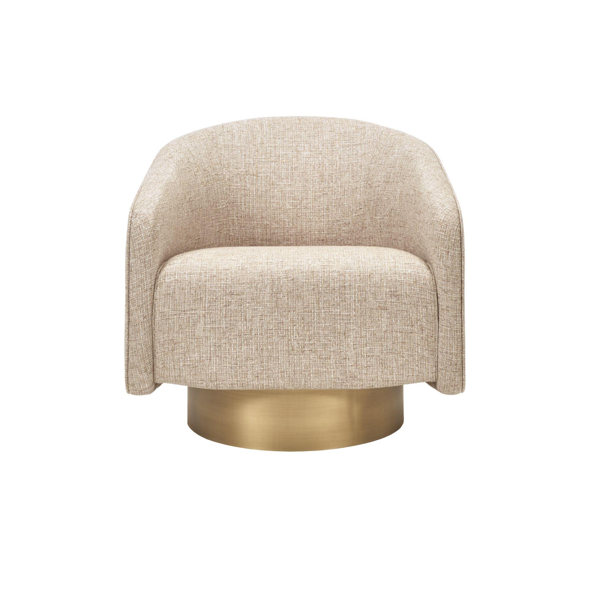 Leather BOEMIA Swivel Armchair in Textured Beige and brass colored base For Sale