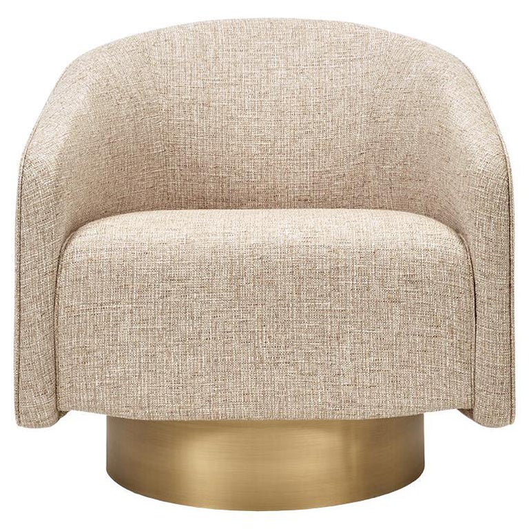 Poltrona girevole BOEMIA in beige testurizzato e base color ottone