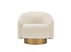 BOEMIA swivel armchair in white boucle fabric and Antique Brass colored base