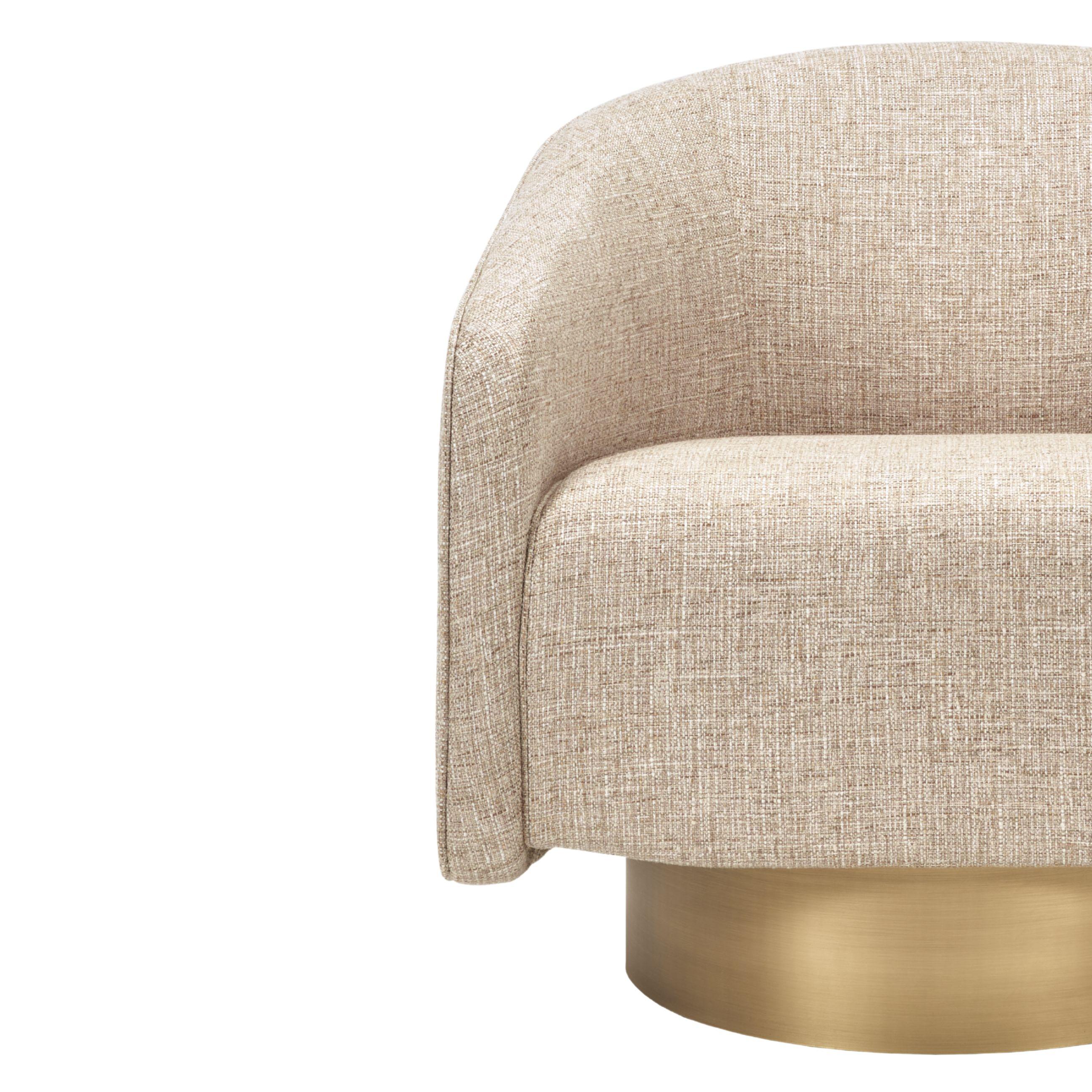 BOEMIA Drehsessel mit weißem Bouclestoff und antikem Messinggestell (Leder) im Angebot