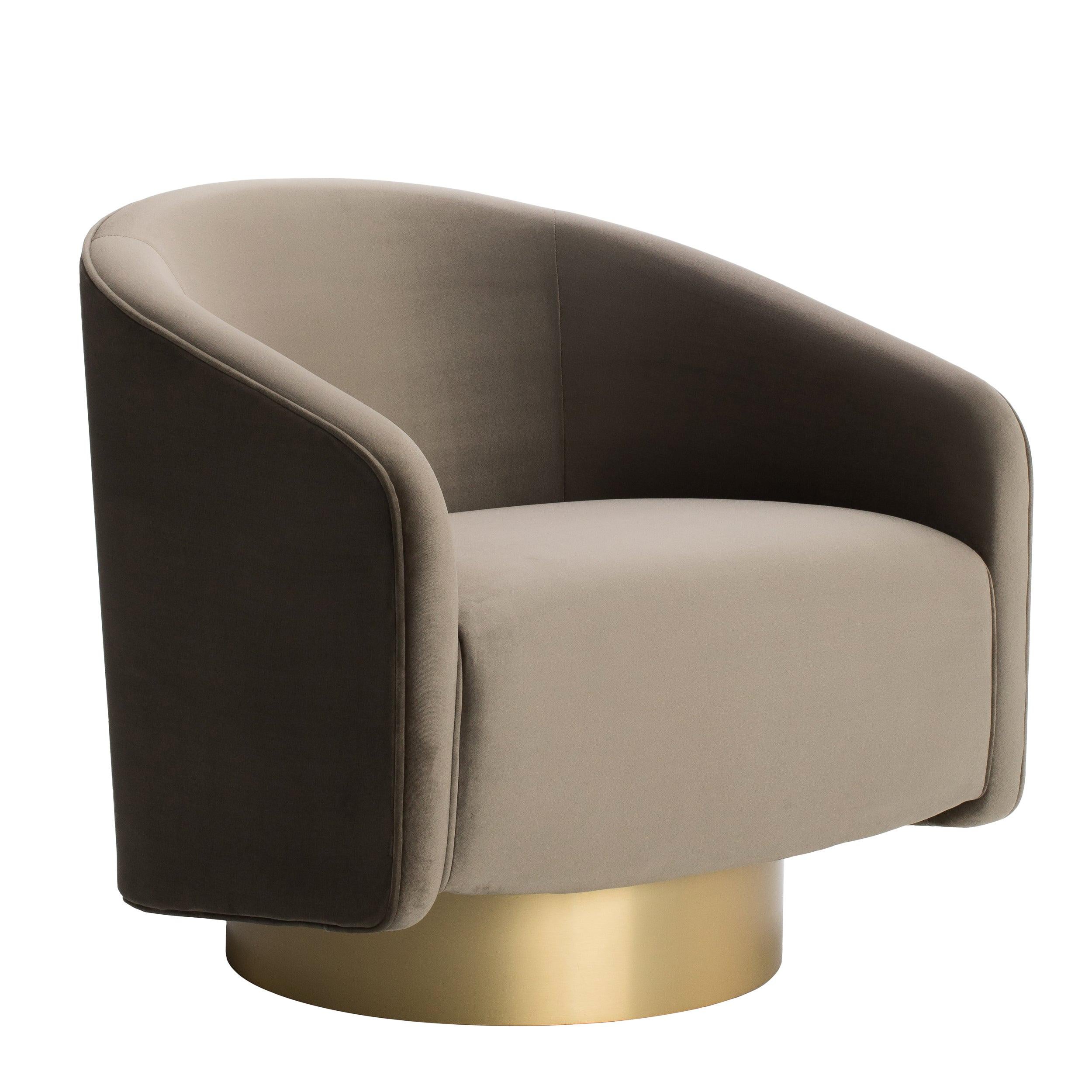 BOEMIA Swivel Armchair with Antique Brass colored base For Sale