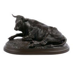 "Boeuf Couché” French Antique Bronze Sculpture by Rosa Bonheur & Peyrol Foundry