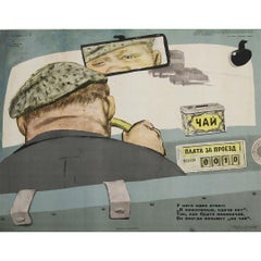 1961 Soviet Poster – Karandash “Taxi Driver Takes Tips”