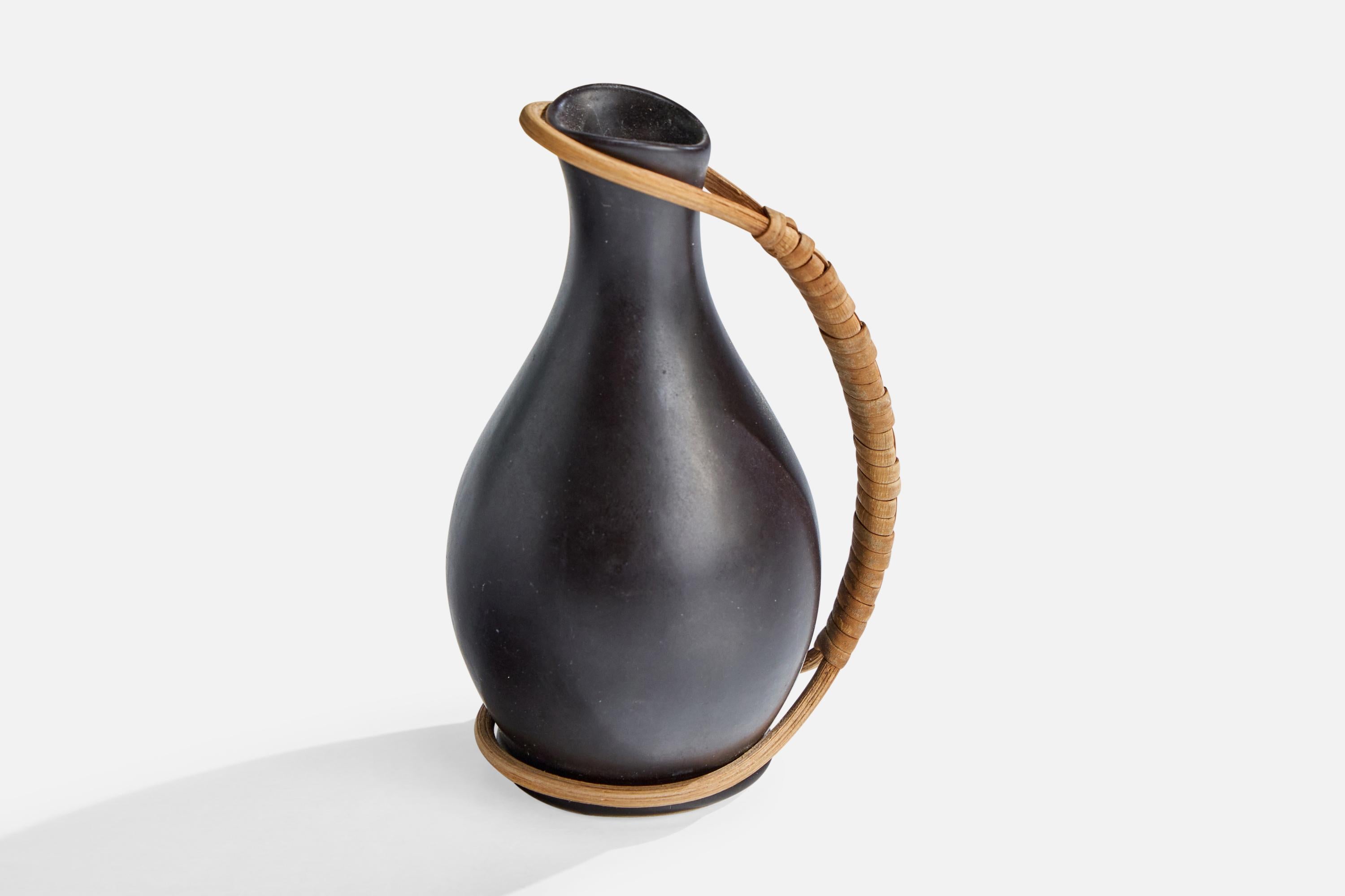 Danish Bofa Keramik, Miniature Pitchers, Ceramic, Rattan, Denmark, 1960s For Sale