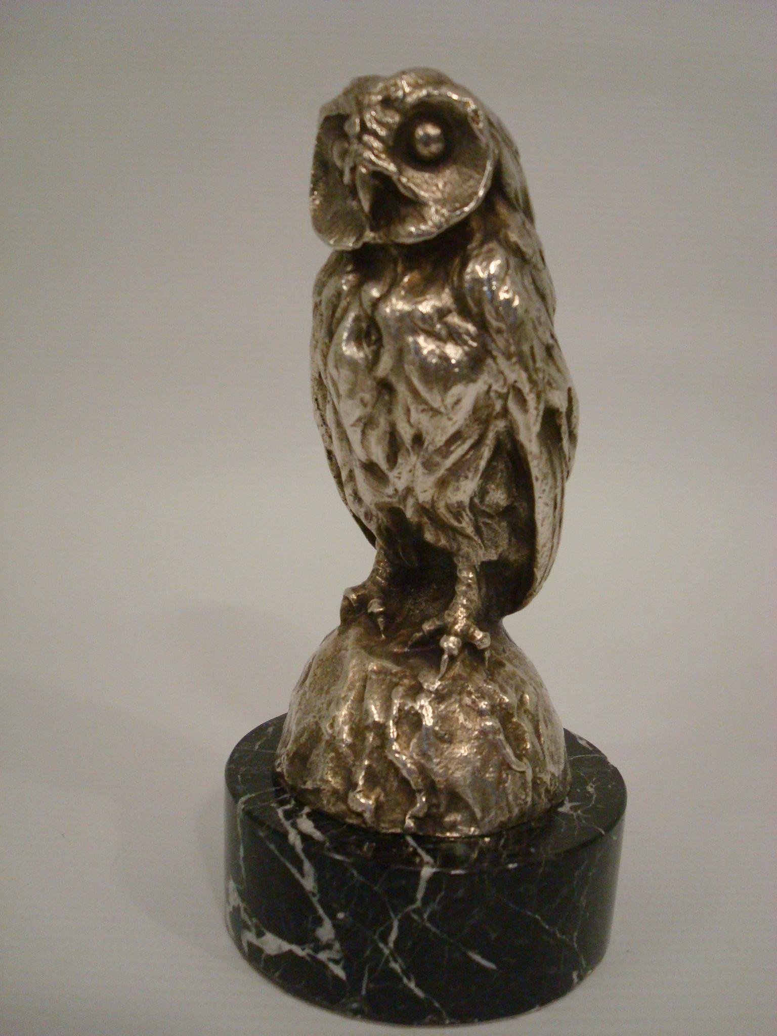 Bofill Silvered Bronze Owl, Hibou Paperweight  / Hood Ornament, France, 1910-15 For Sale 1