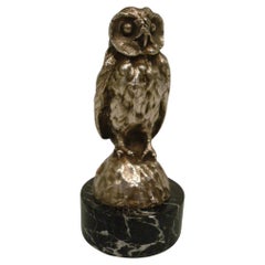 Antique Bofill Silvered Bronze Owl, Hibou Paperweight  / Hood Ornament, France, 1910-15