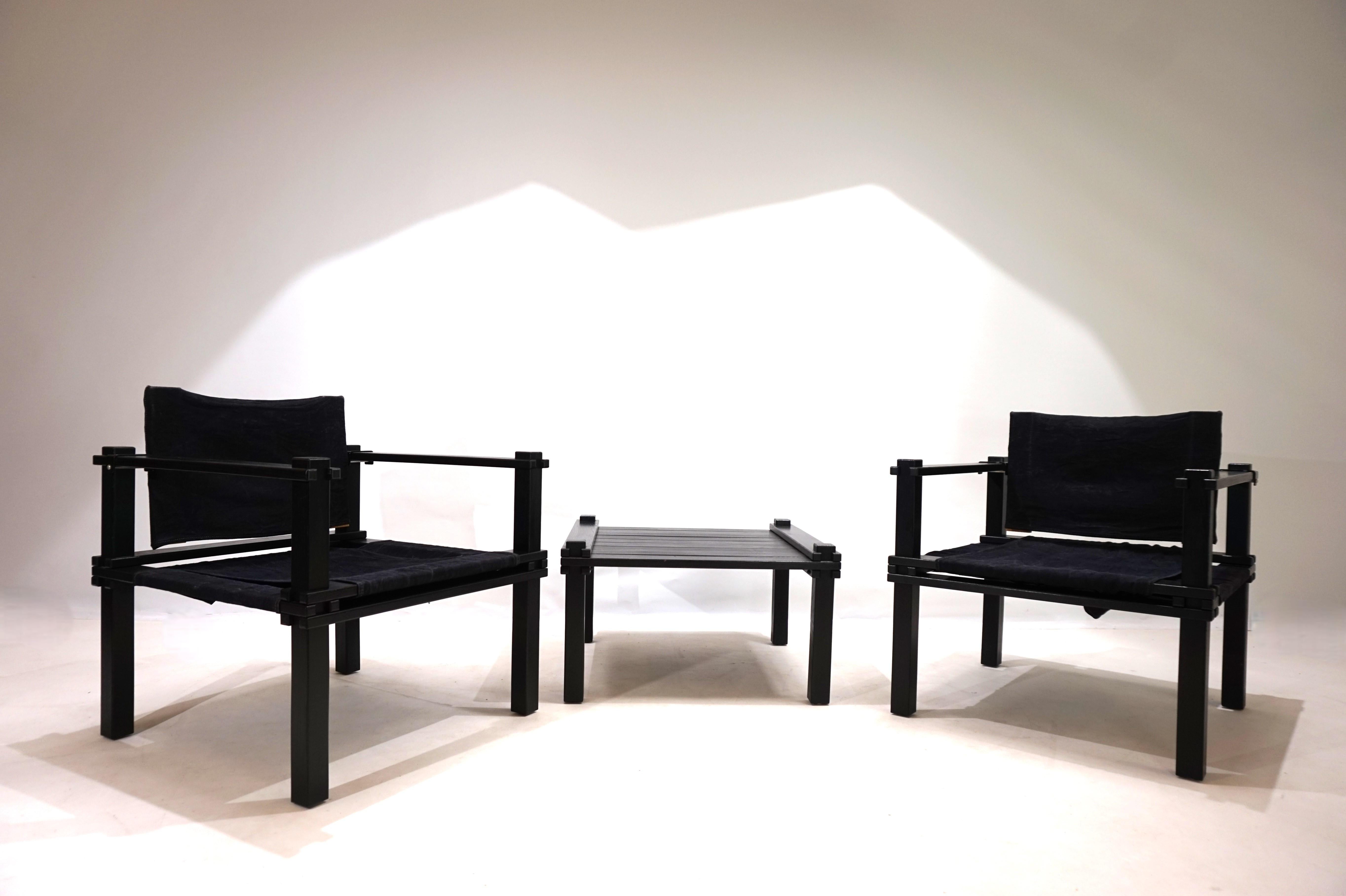 Mid-Century Modern Ensemble Bofinger de 2 chaises longues avec table de Gerd Lange, 1960 en vente