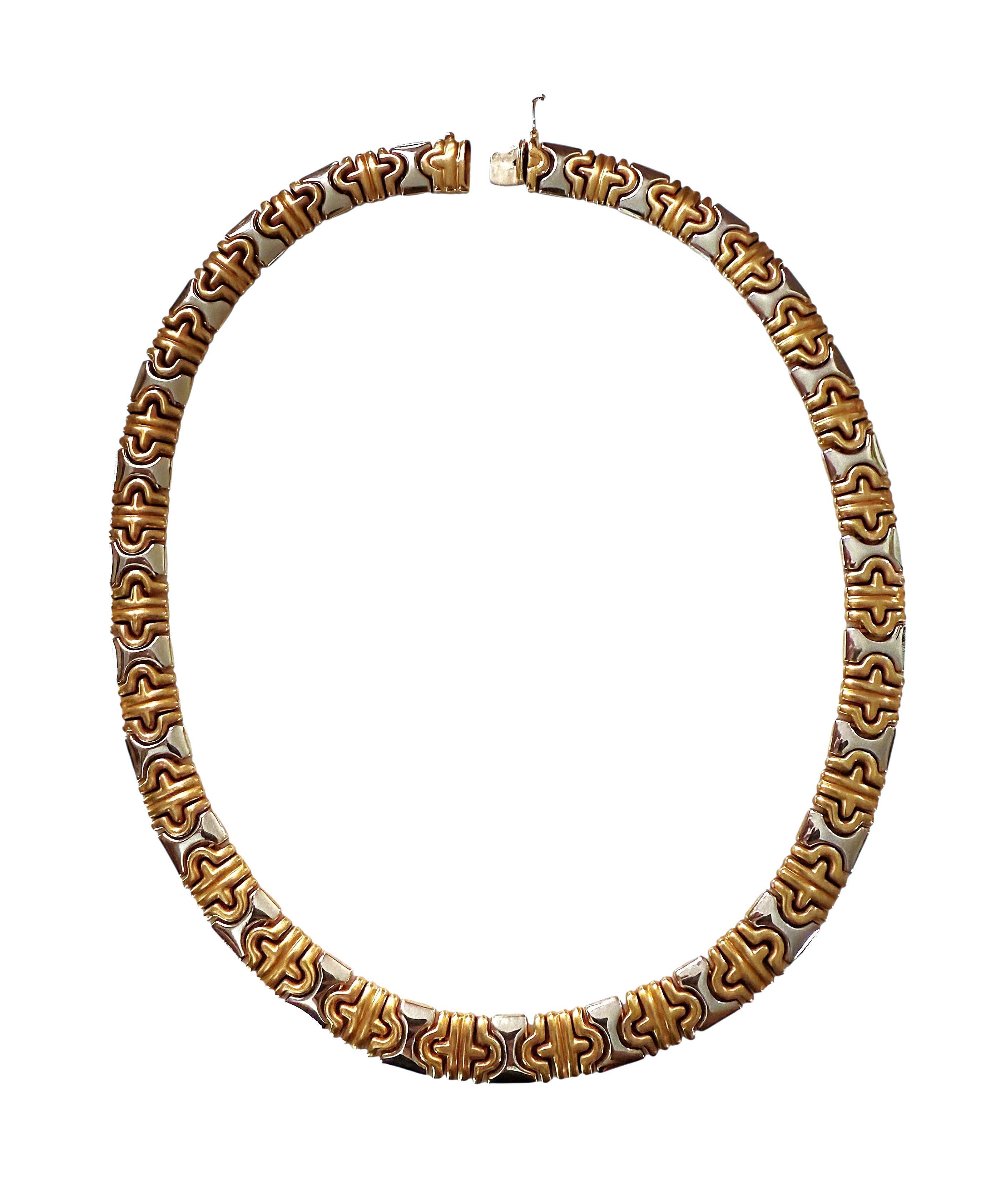 Art déco BoG Collier Parentesi en or jaune et blanc 14K 55.5 grammes 18