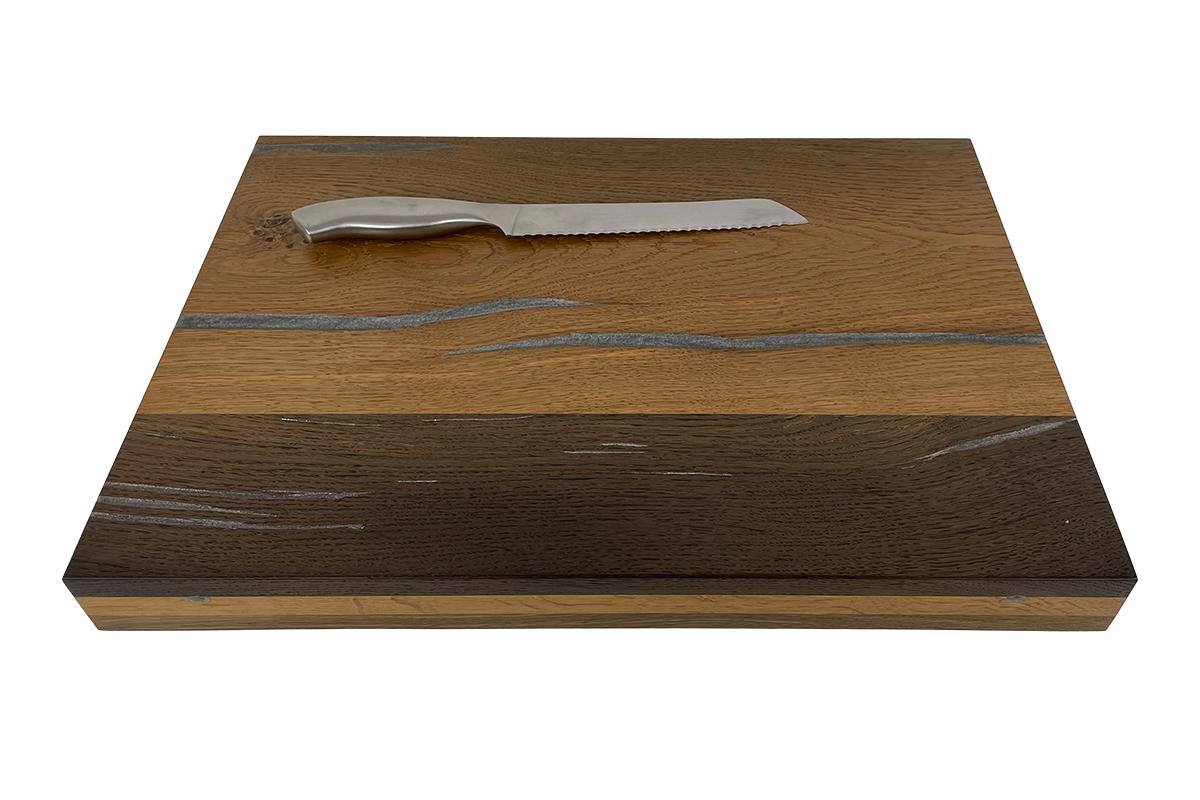 Modern Bog Oak and Silver Epoxy Cutting Board For Sale