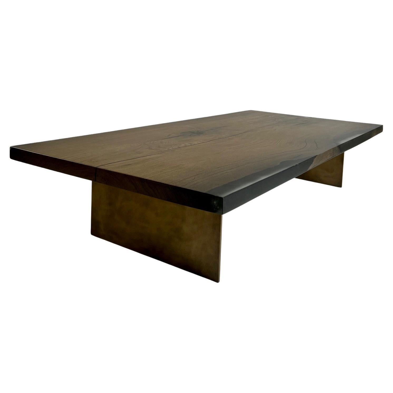 Wooden coffee table with steel base For Sale