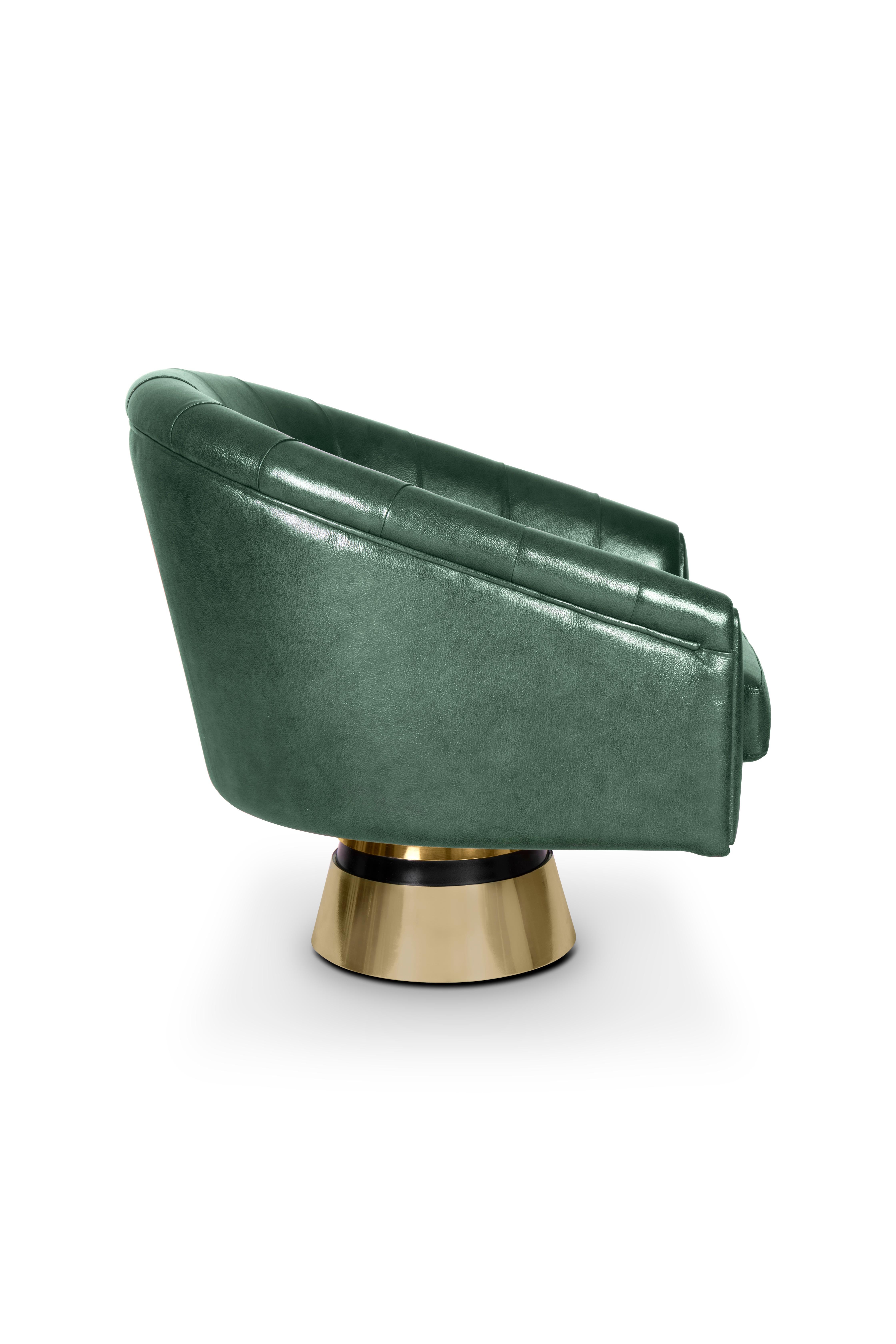 Bogarde Sessel aus grünem Leder (Moderne der Mitte des Jahrhunderts) im Angebot